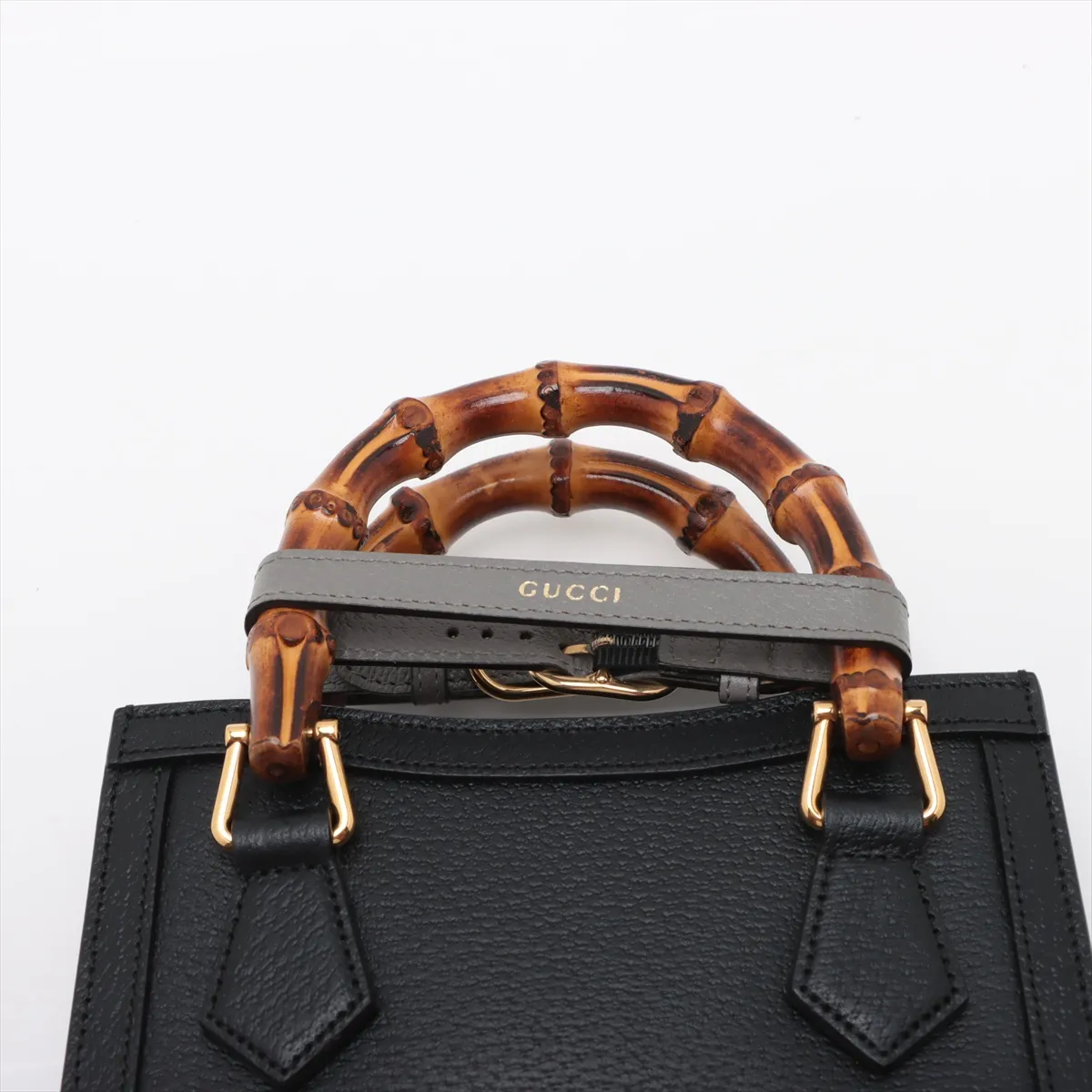 Bamboo Diana Leather 2-Way Handbag, Black, 702732 — view 6