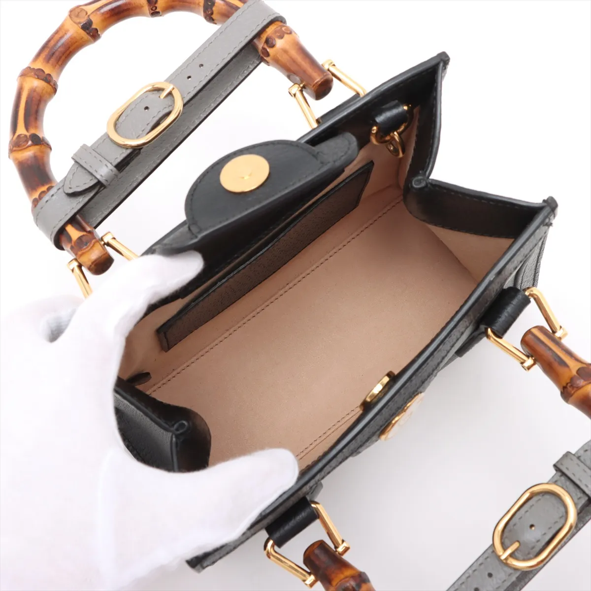 Bamboo Diana Leather 2-Way Handbag, Black, 702732 — view 8