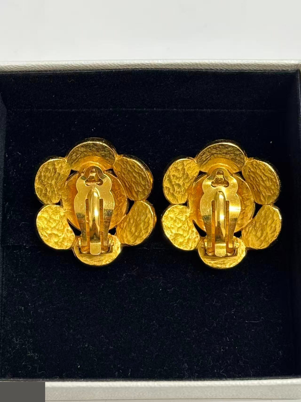 Camellia earrings, 97A, with box. — view 2
