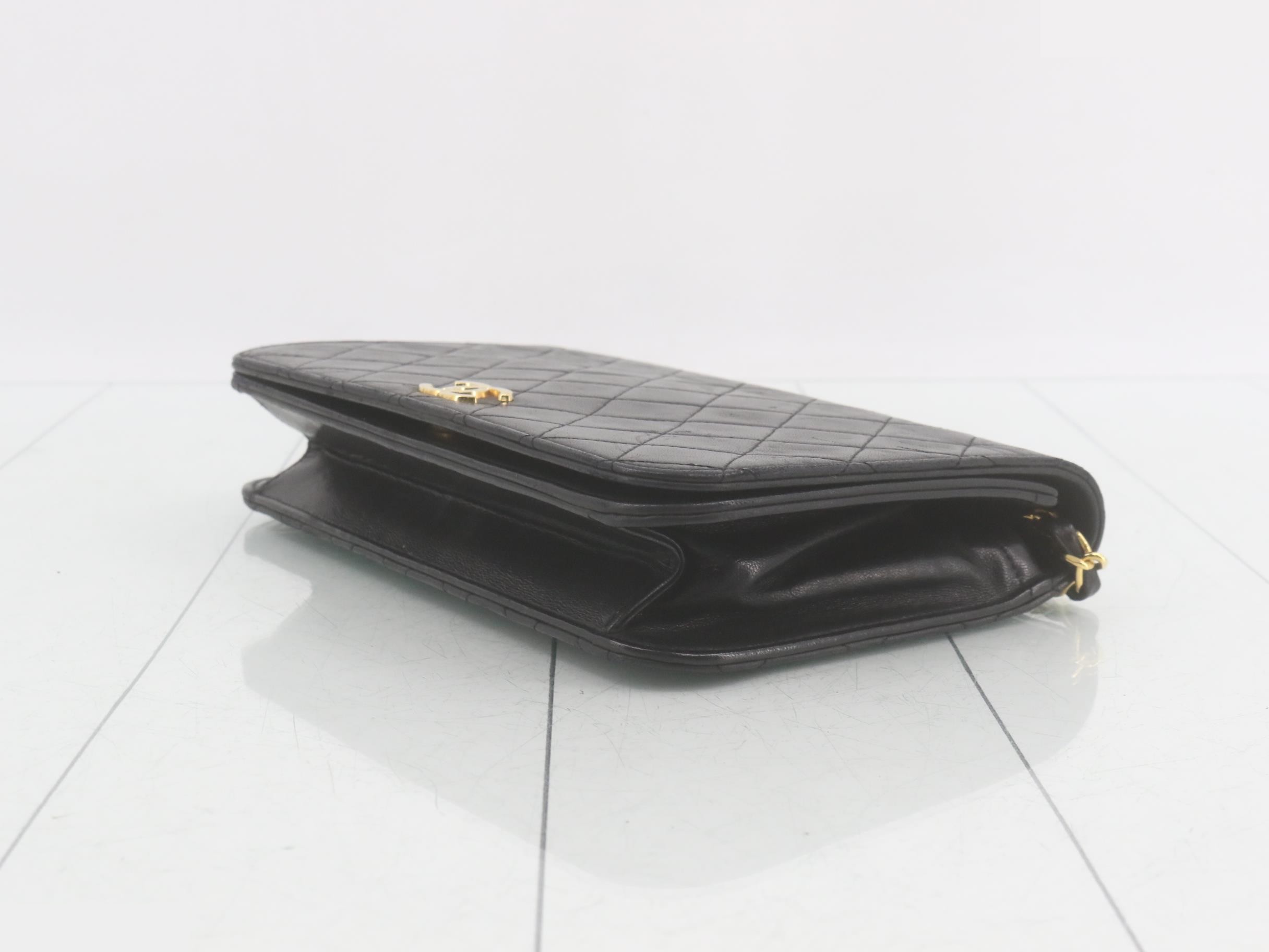 Matelassé Chain Shoulder Bag, Lambskin, Gold Hardware, Black — view 6