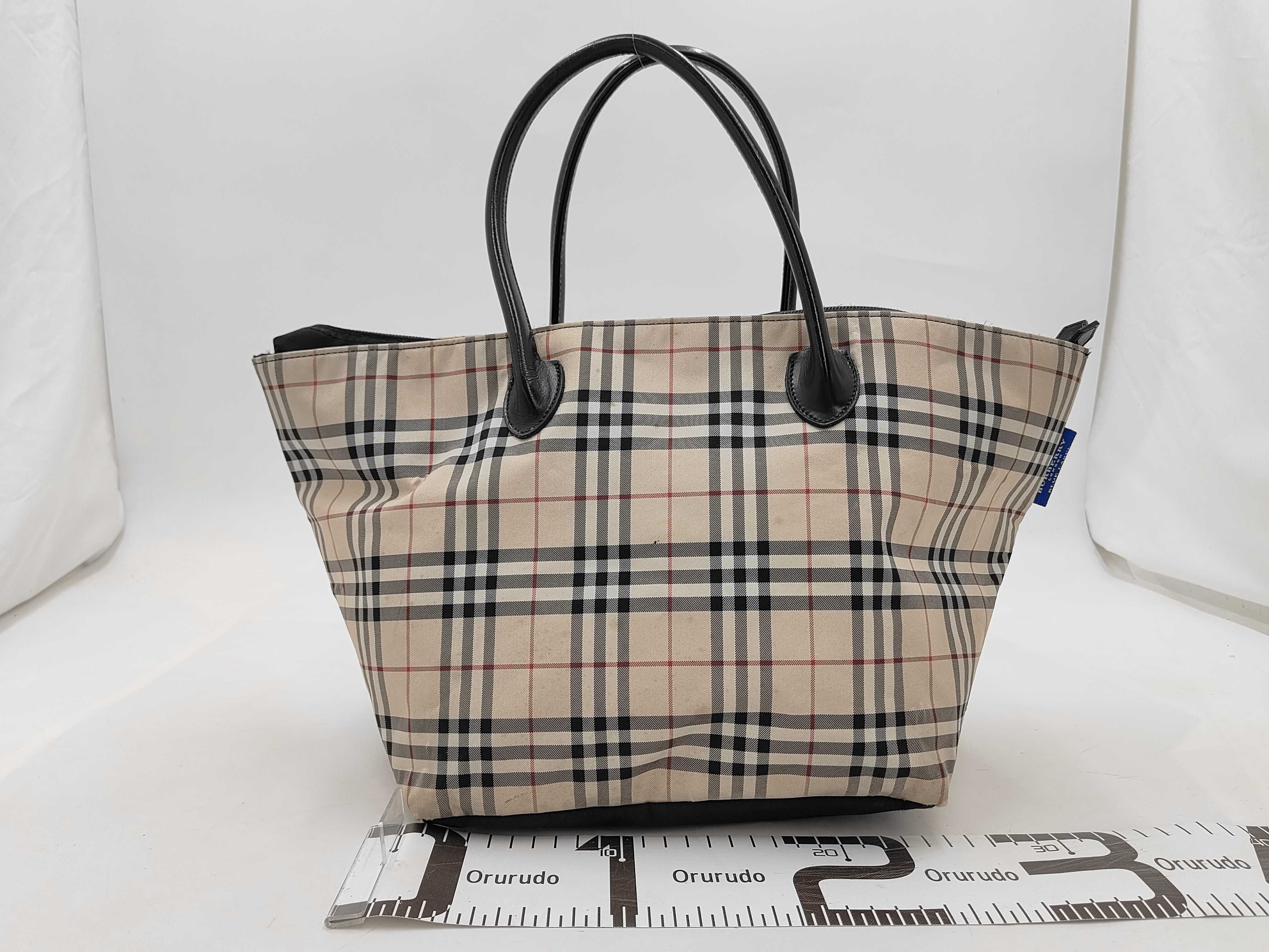 Blue Label Tote Bag, Nylon, Beige Check Tote Bag — view 2