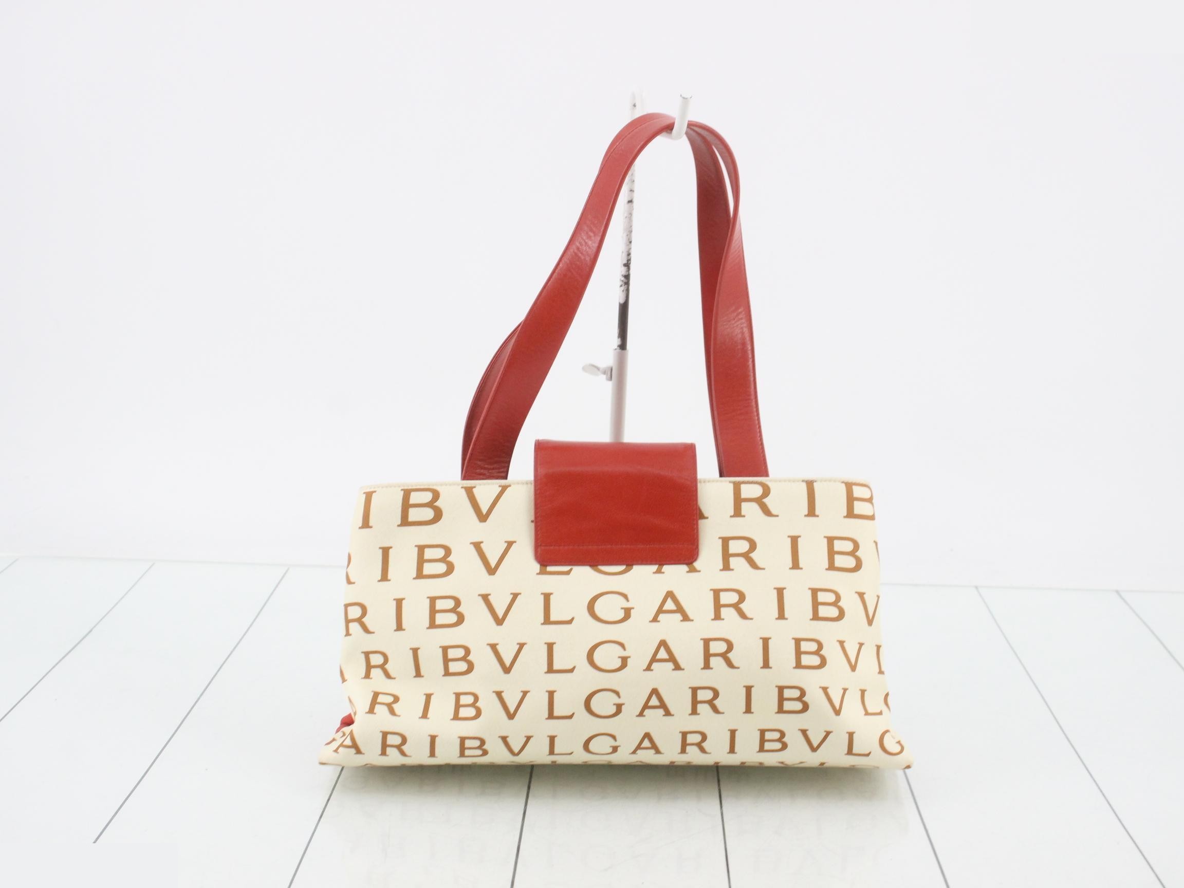 Cotton Logo Mania Beige Red Silver Hardware with Storage Bag — view 2