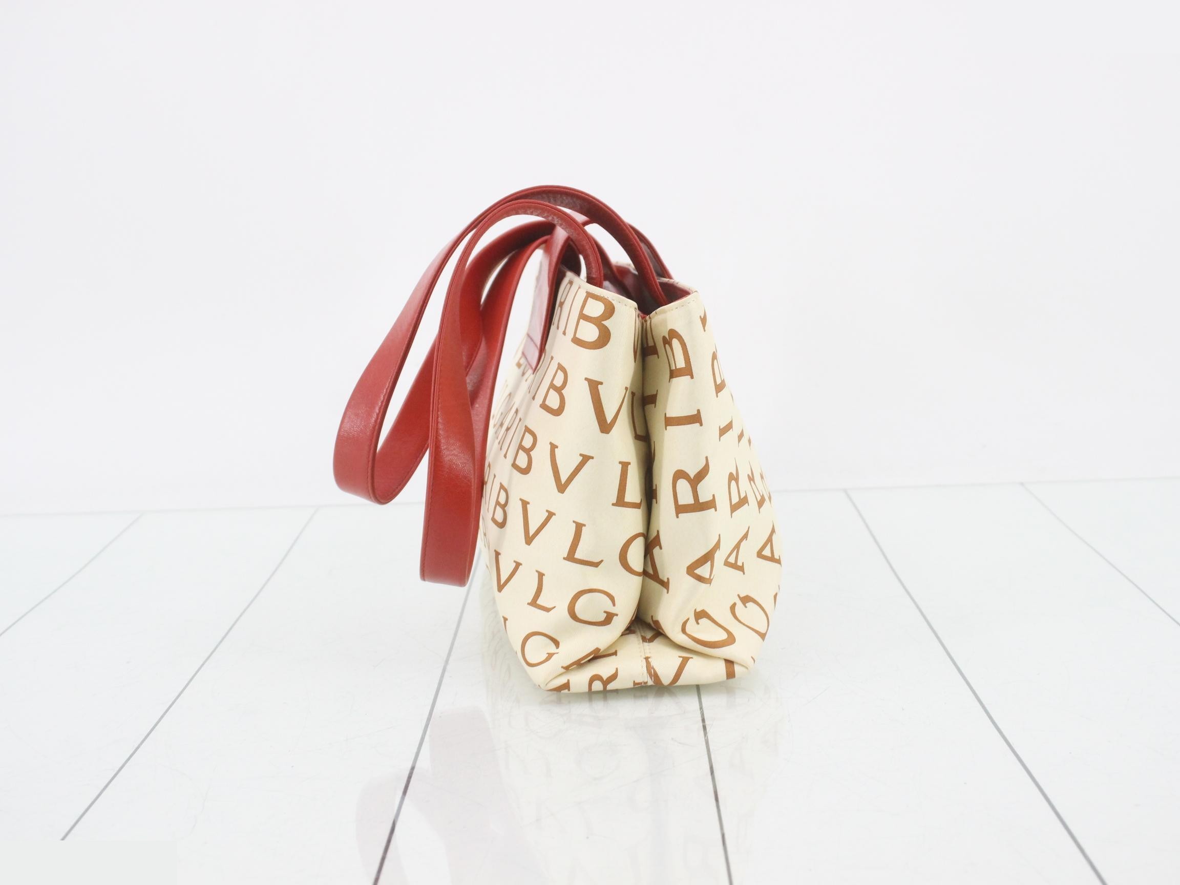 Cotton Logo Mania Beige Red Silver Hardware with Storage Bag — view 4