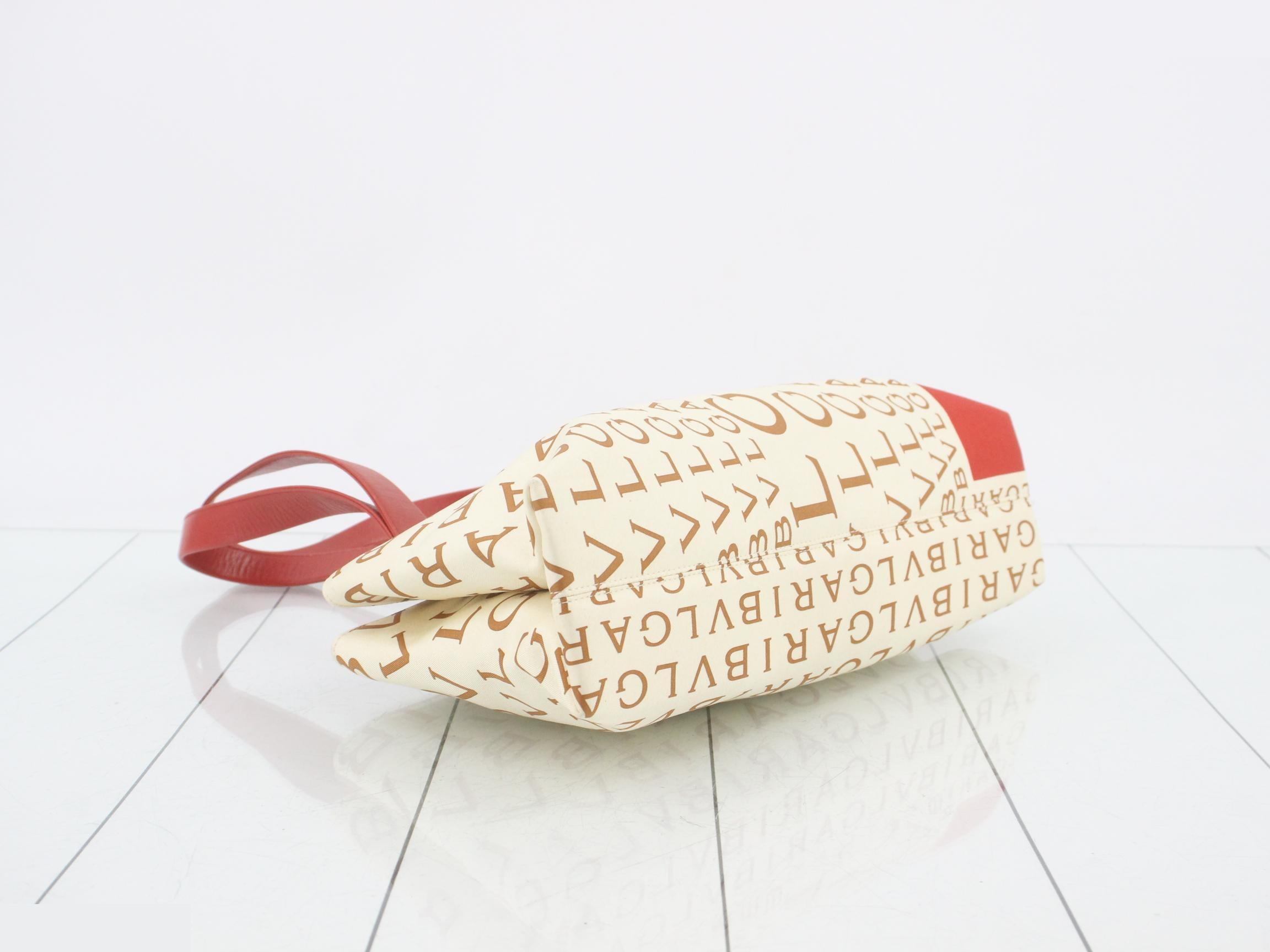 Cotton Logo Mania Beige Red Silver Hardware with Storage Bag — view 5