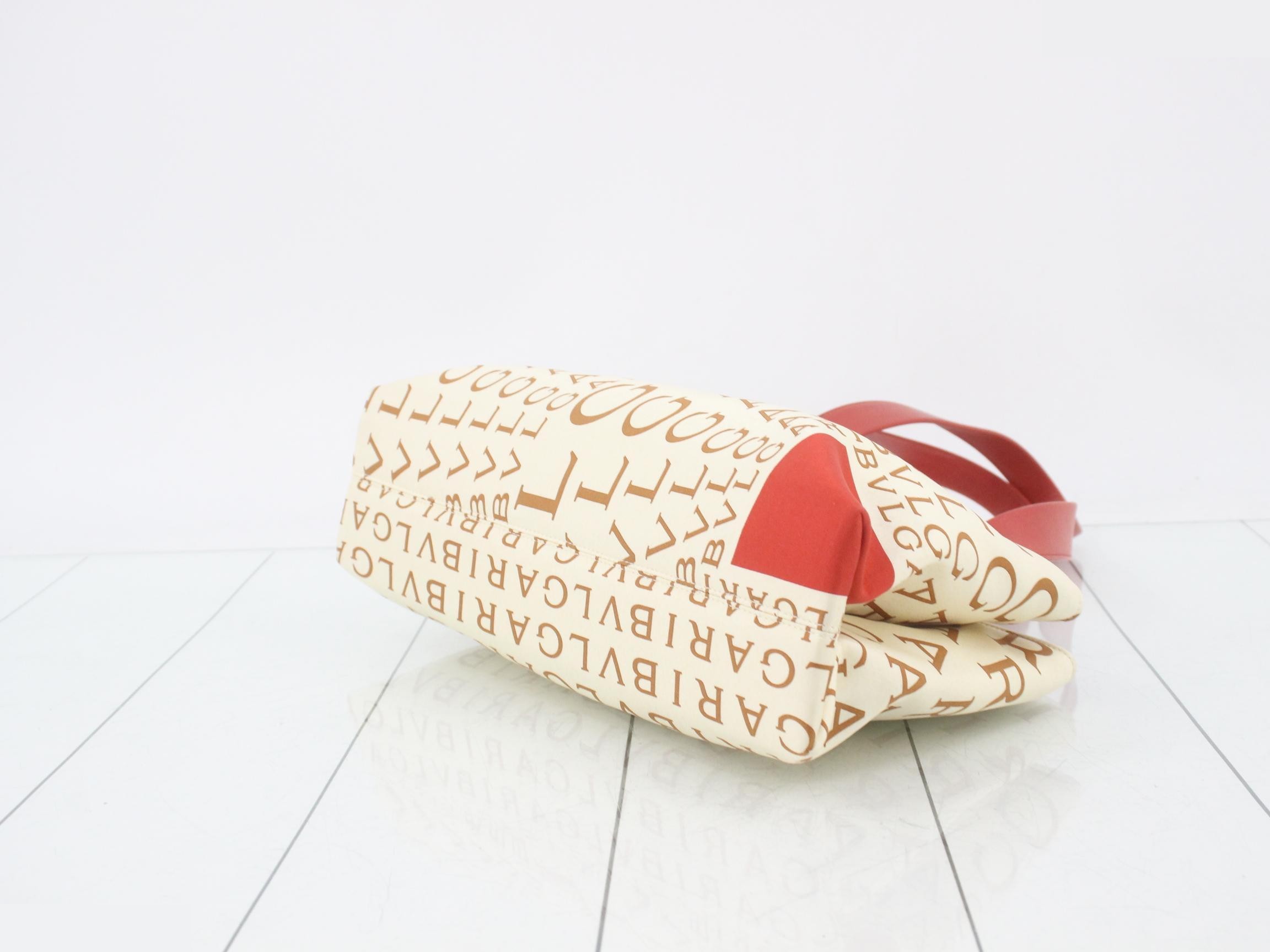 Cotton Logo Mania Beige Red Silver Hardware with Storage Bag — view 6