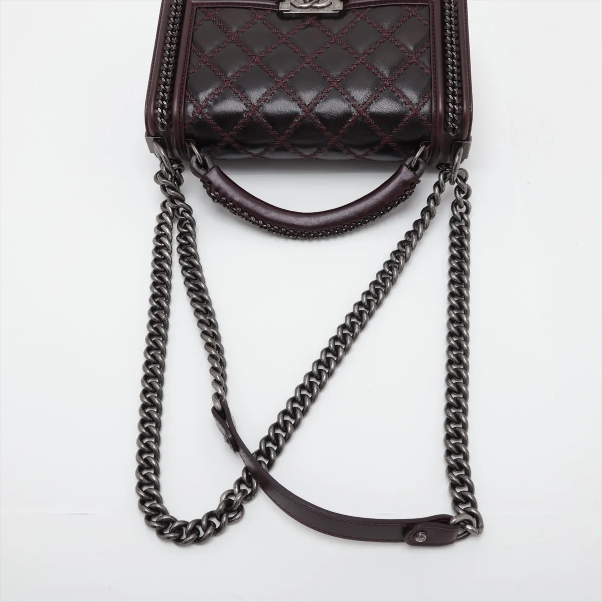 Boy Chanel Leather 2-Way Handbag, Top Handle, Bordeaux, Gunmetal Hardware, 21020955, Serial Number 21 — view 5