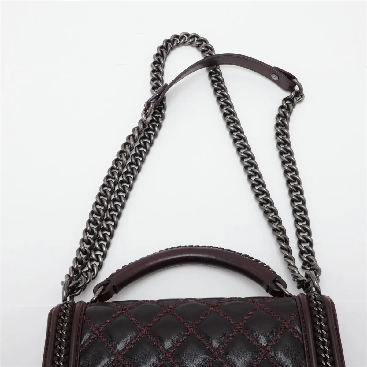Boy Chanel Leather 2-Way Handbag, Top Handle, Bordeaux, Gunmetal Hardware, 21020955, Serial Number 21 — view 6