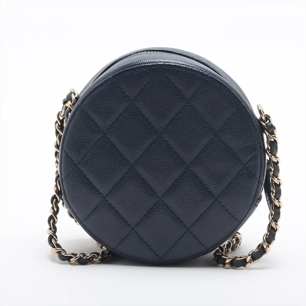 Matelasse caviar skin chain shoulder bag round navy gold hardware 28958081 28th series — view 2
