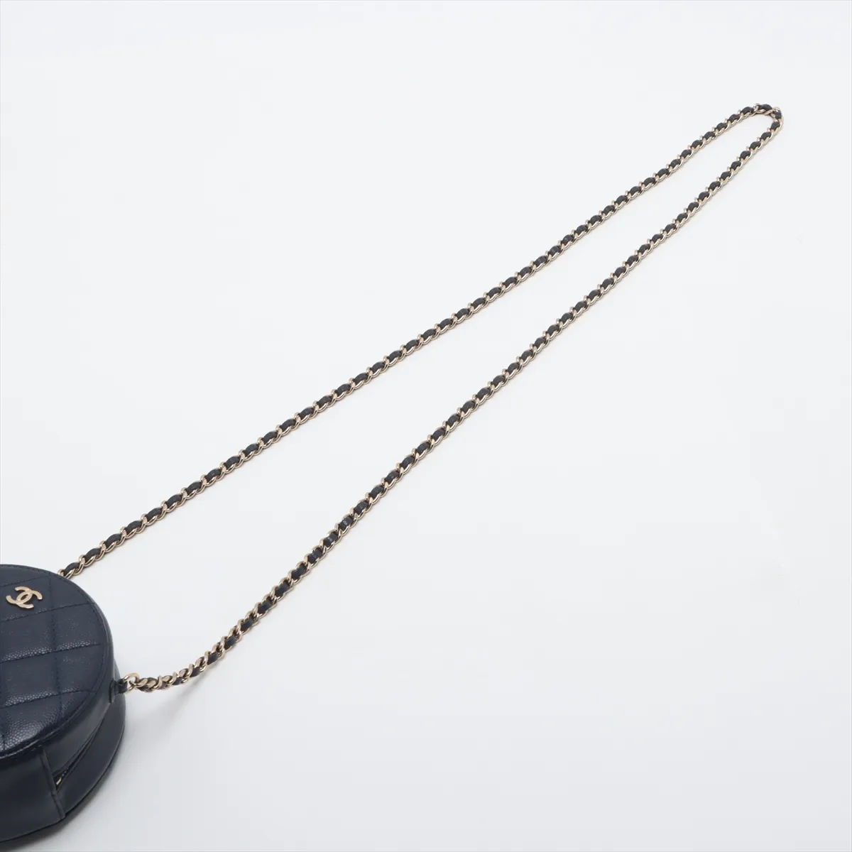 Matelasse caviar skin chain shoulder bag round navy gold hardware 28958081 28th series — view 5