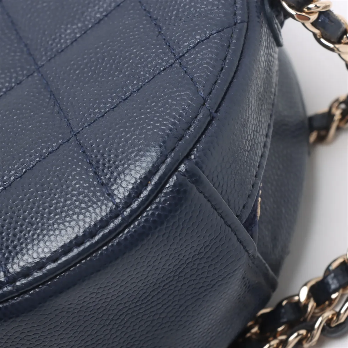 Matelasse caviar skin chain shoulder bag round navy gold hardware 28958081 28th series — view 8
