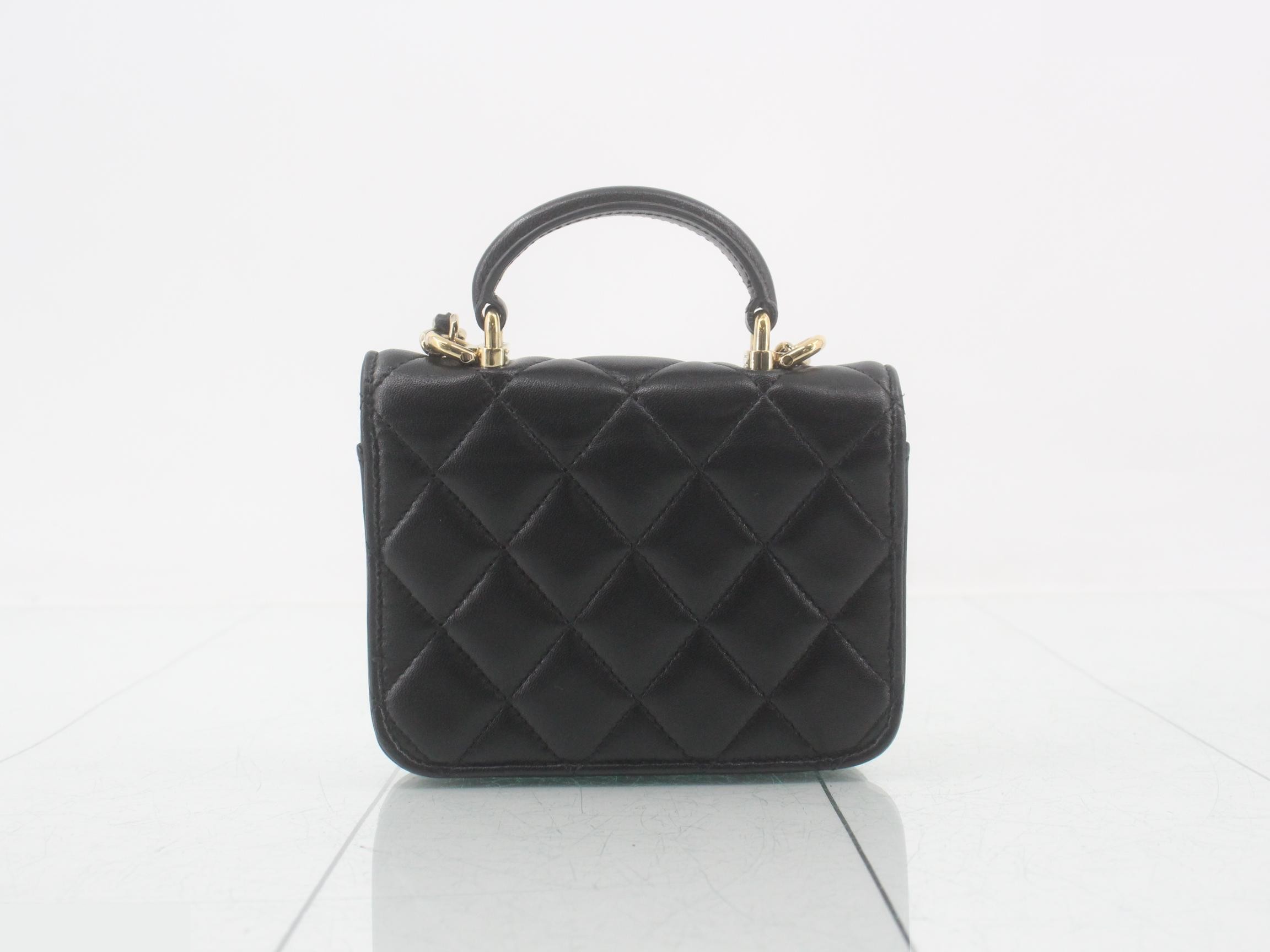 Matelassé Lambskin 2-Way Hand/Chain Case, Black — view 2