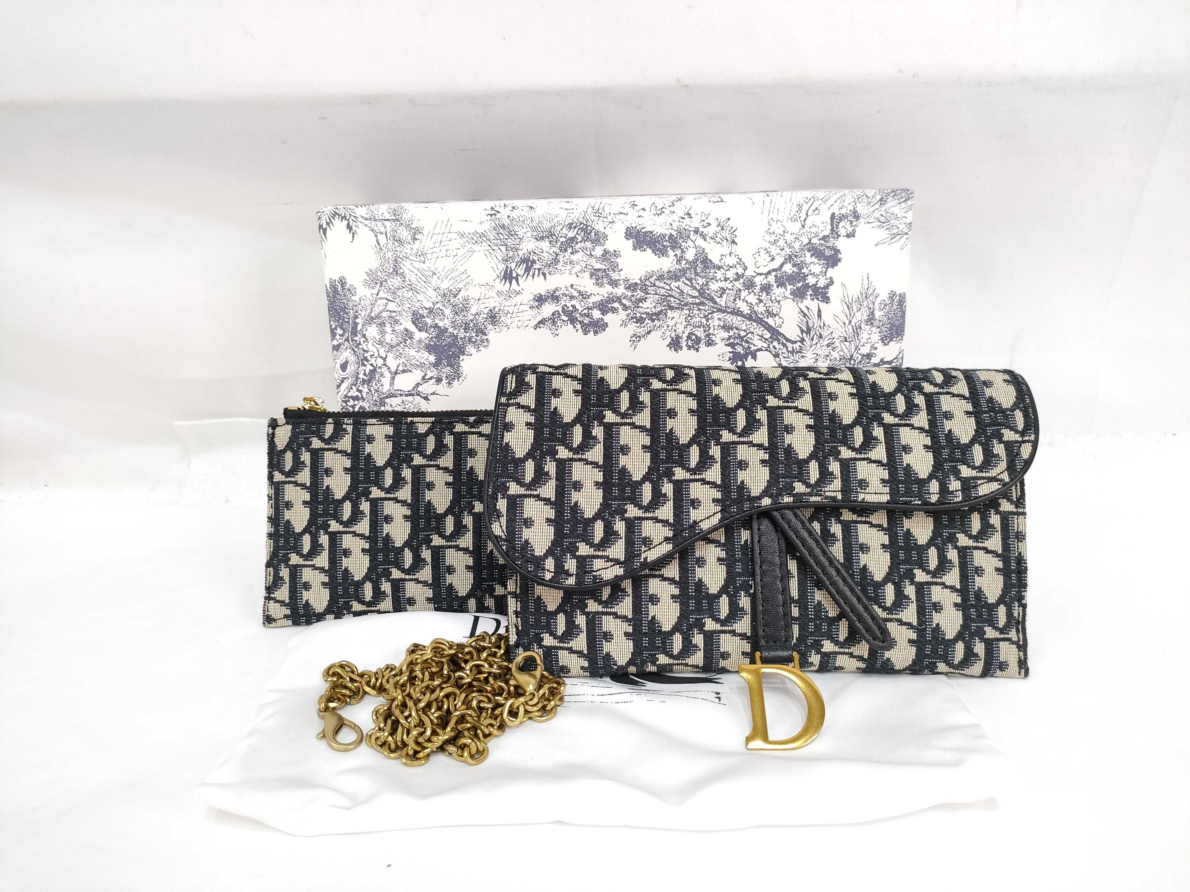 Trotter Christian Dior Oblique Saddle Chain Pouch Bag Wallet Small Pouch