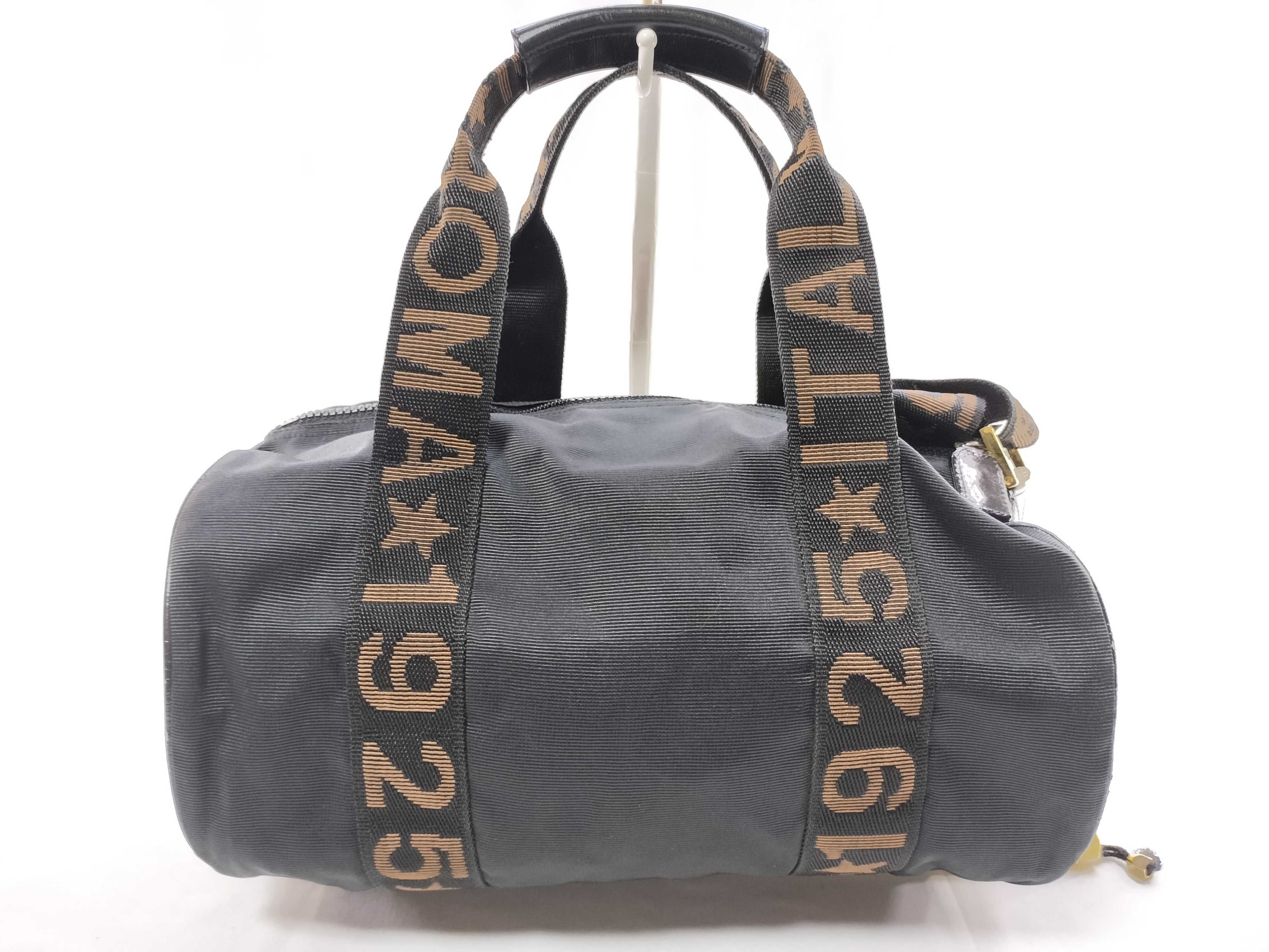 drum type bag nylon black 2way tote bag