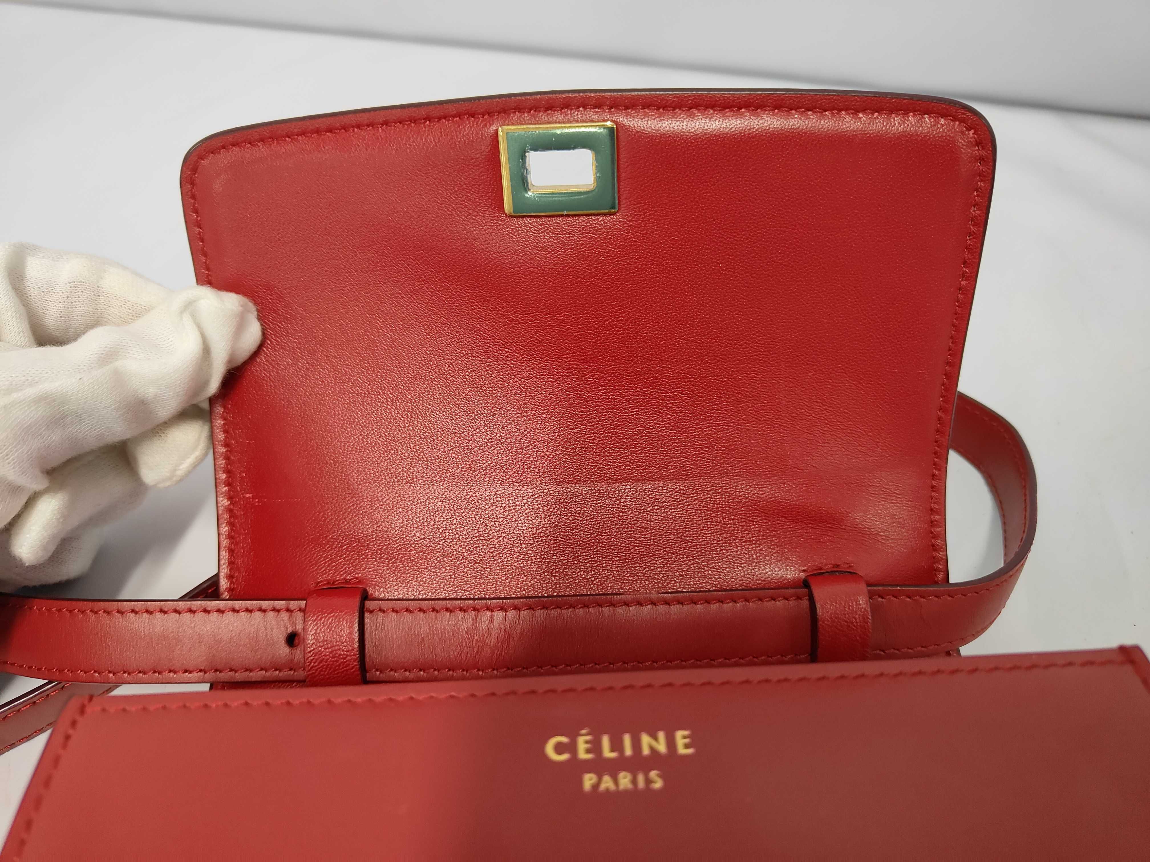 Mini Box Bag, Maroon Calfskin Leather, Gold Hardware — view 11