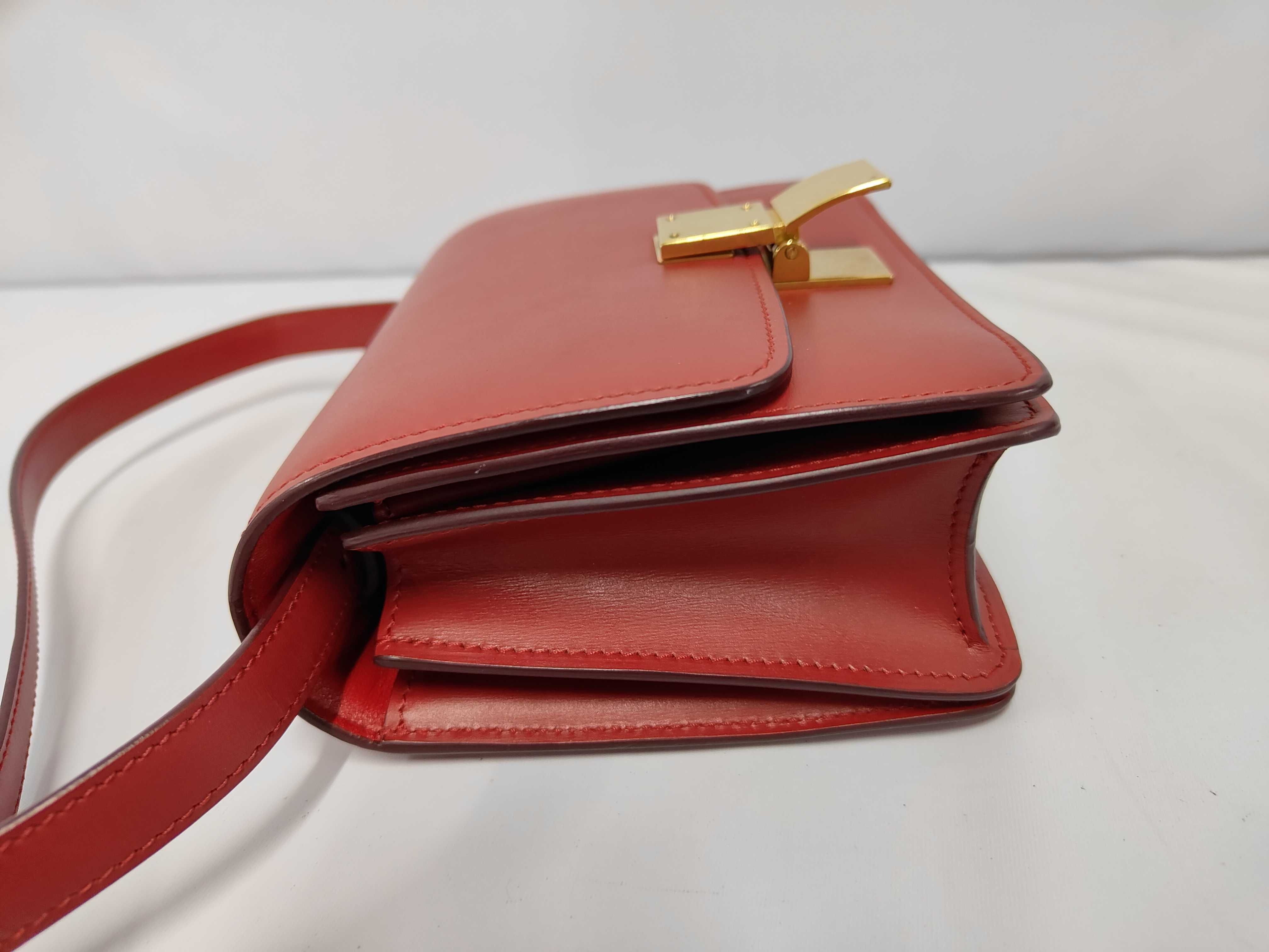 Mini Box Bag, Maroon Calfskin Leather, Gold Hardware — view 9