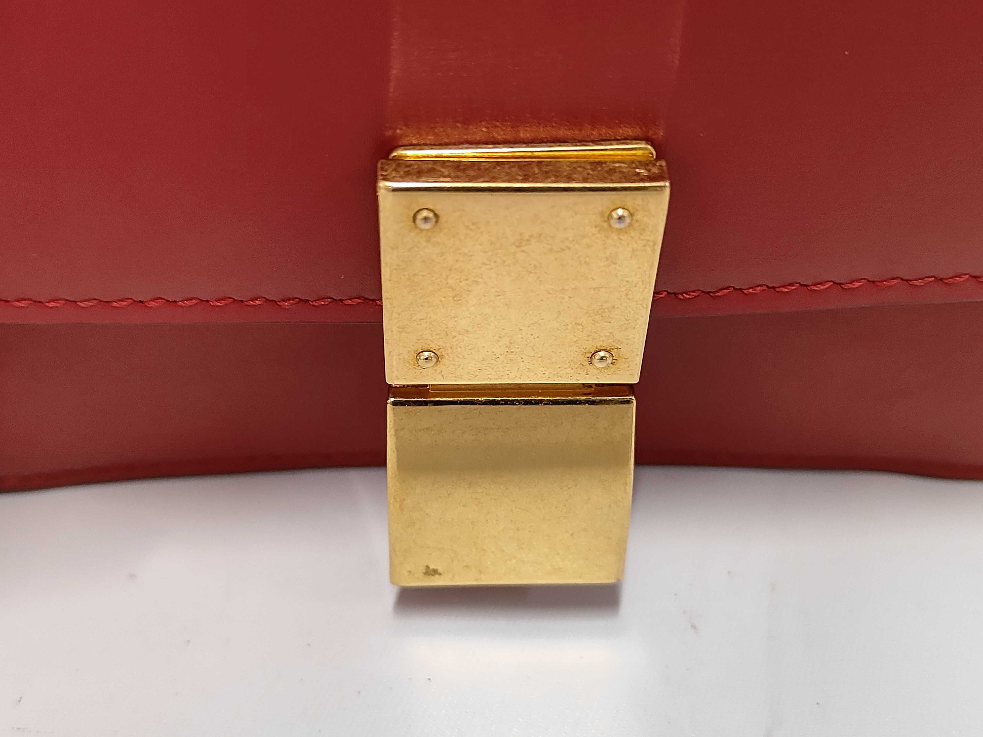 Mini Box Bag, Maroon Calfskin Leather, Gold Hardware — view 10
