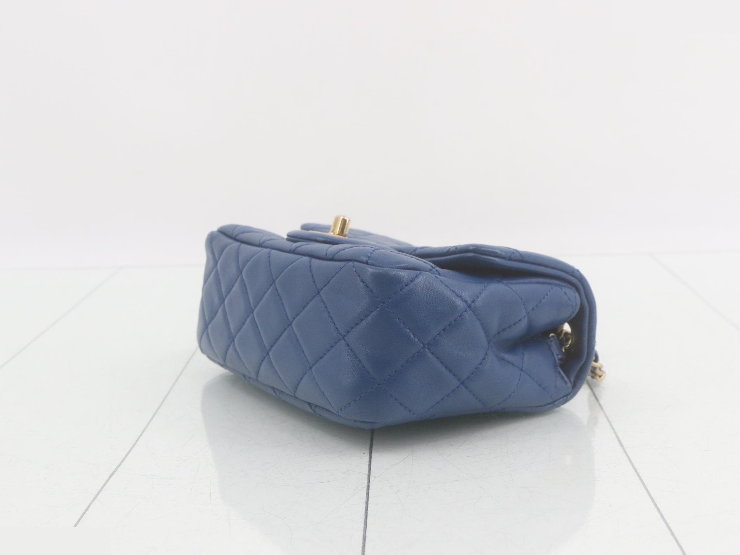 Matelassé lambskin chain shoulder bag, blue — view 6