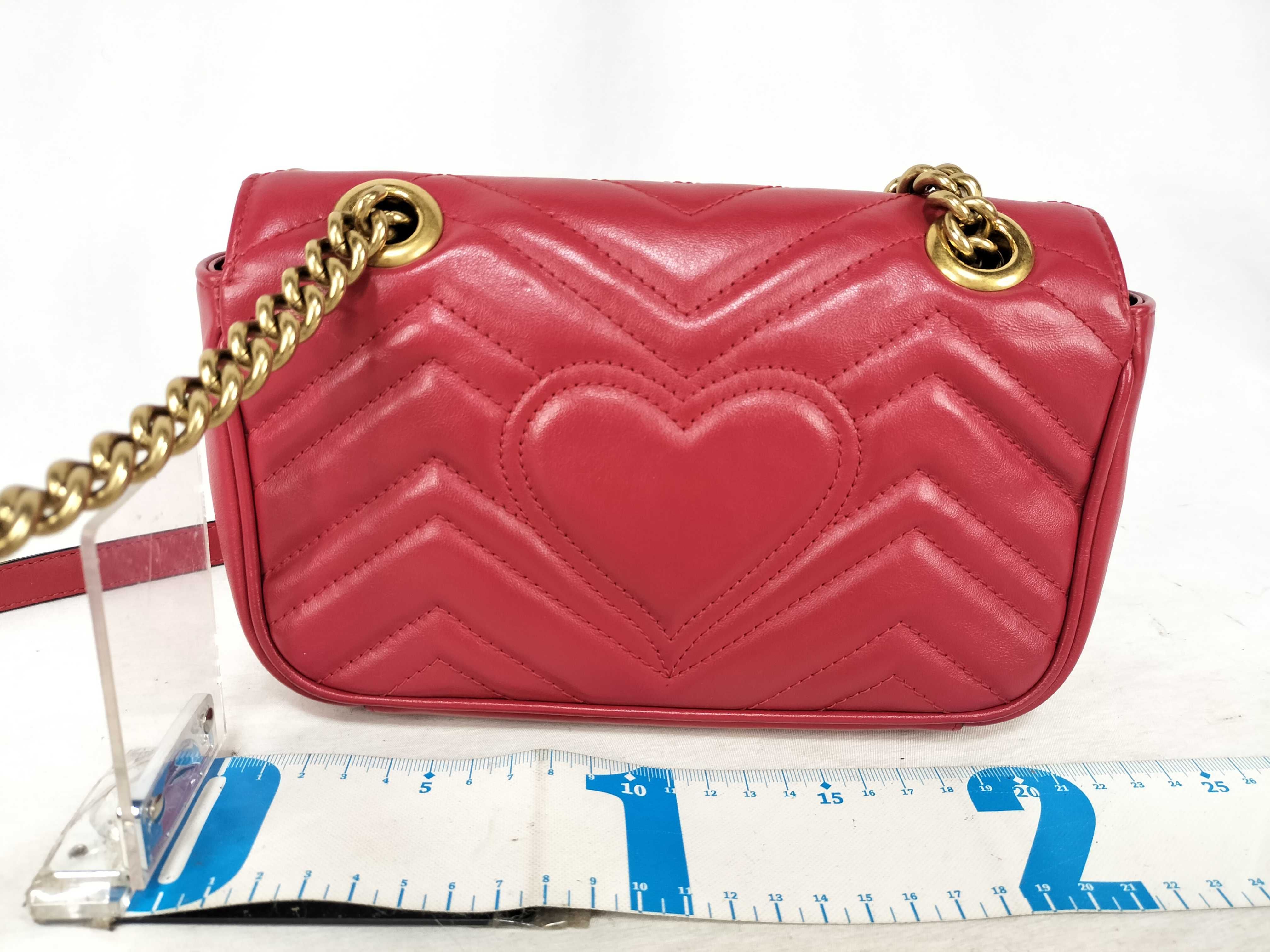 Red Calfskin GG Marmont 446744 Chain Shoulder Bag — view 2