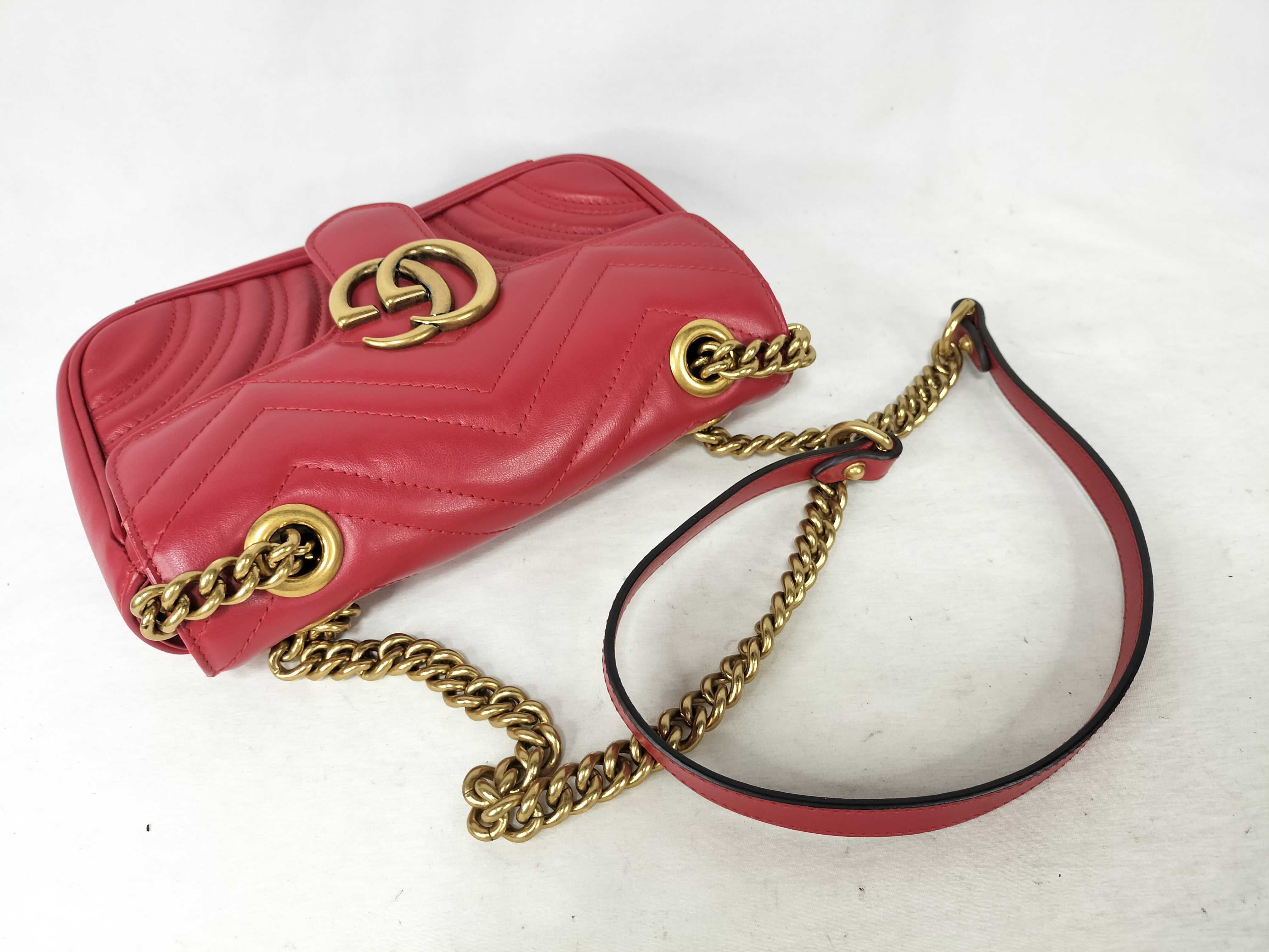 Red Calfskin GG Marmont 446744 Chain Shoulder Bag — view 3