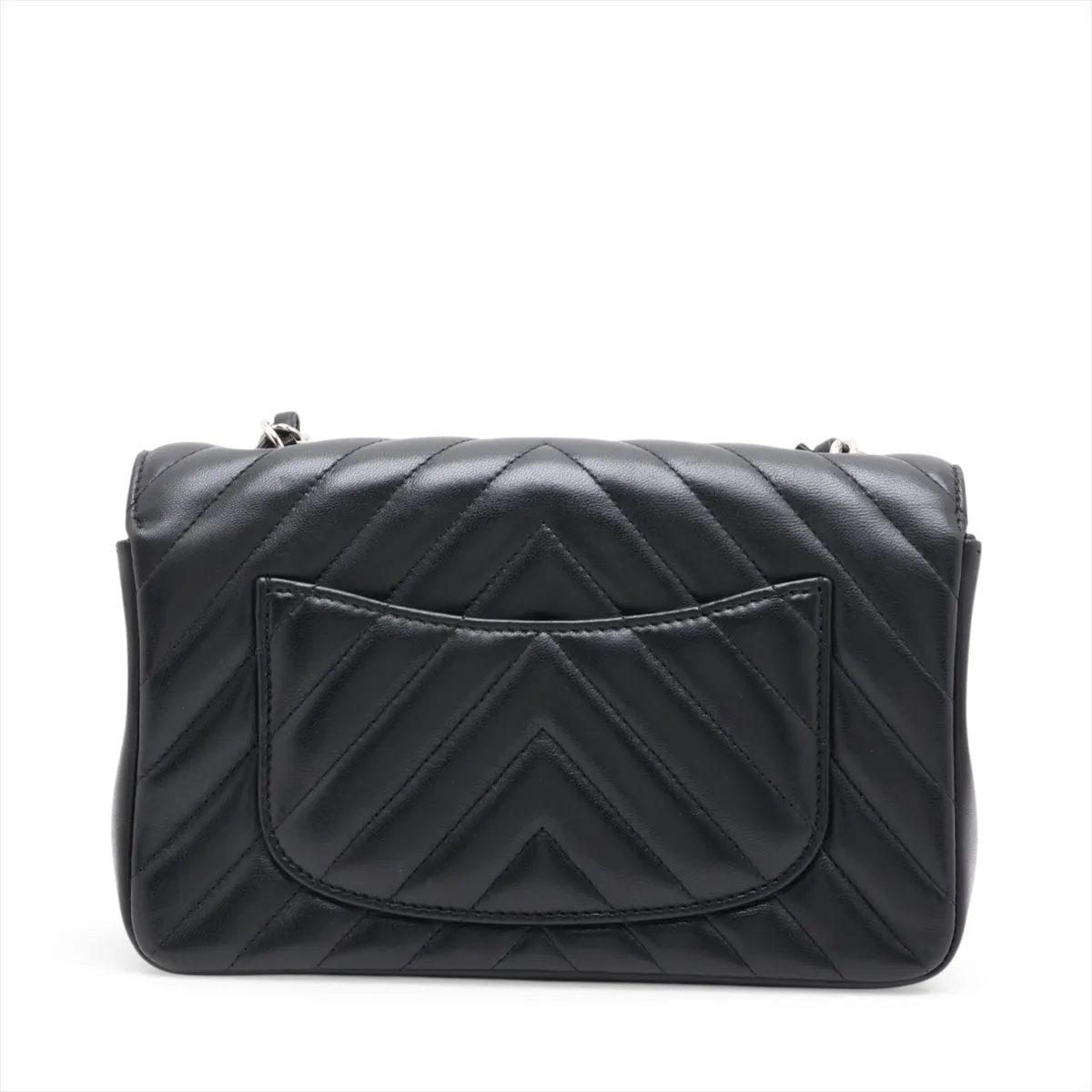 Chevron Lambskin Single Flap Single Chain Bag, V-stitch, Black, Silver Hardware, 30726310 (Serial Number in the 30s) — view 2