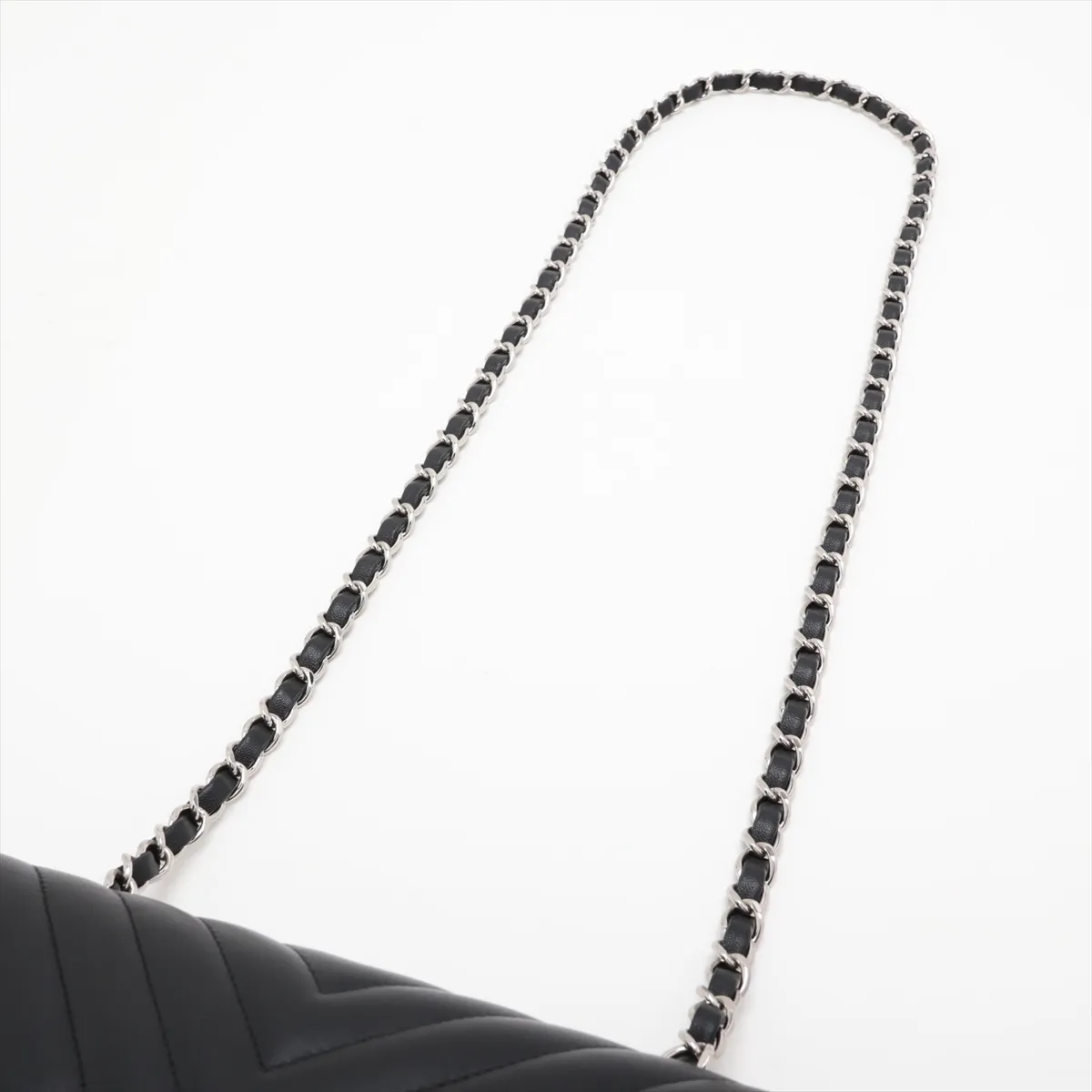 Chevron Lambskin Single Flap Single Chain Bag, V-stitch, Black, Silver Hardware, 30726310 (Serial Number in the 30s) — view 5