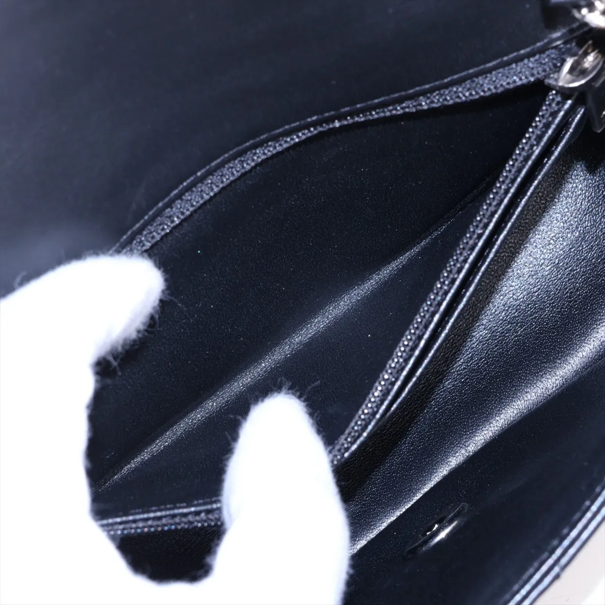 Chevron Lambskin Single Flap Single Chain Bag, V-stitch, Black, Silver Hardware, 30726310 (Serial Number in the 30s) — view 7