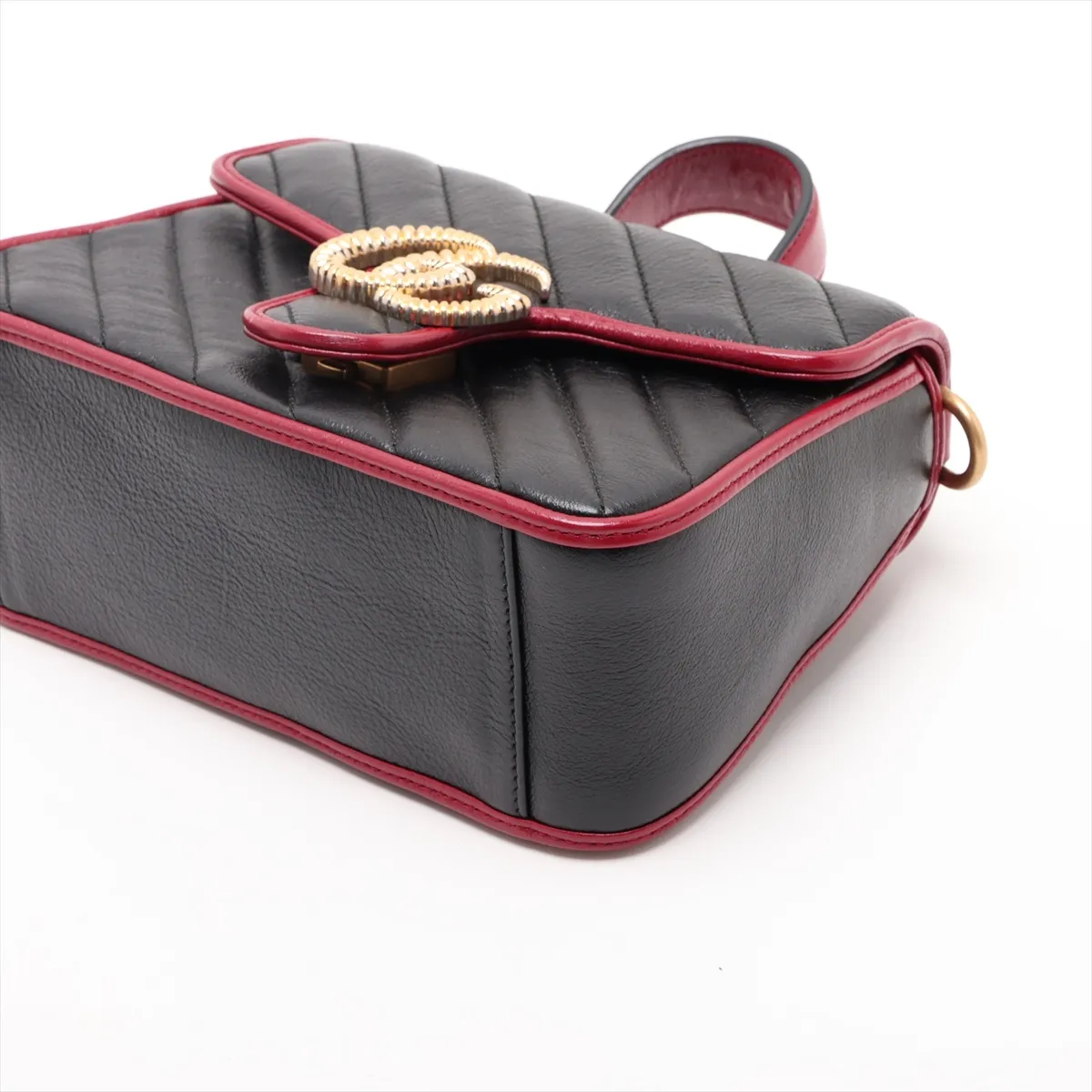 GG Marmont 583571 Leather 2-Way Handbag, Black x Red — view 3