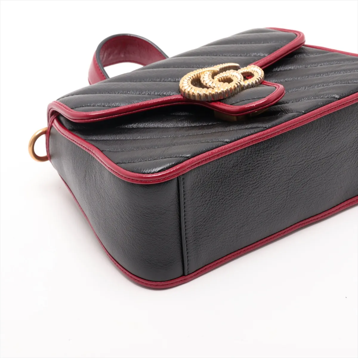 GG Marmont 583571 Leather 2-Way Handbag, Black x Red — view 4