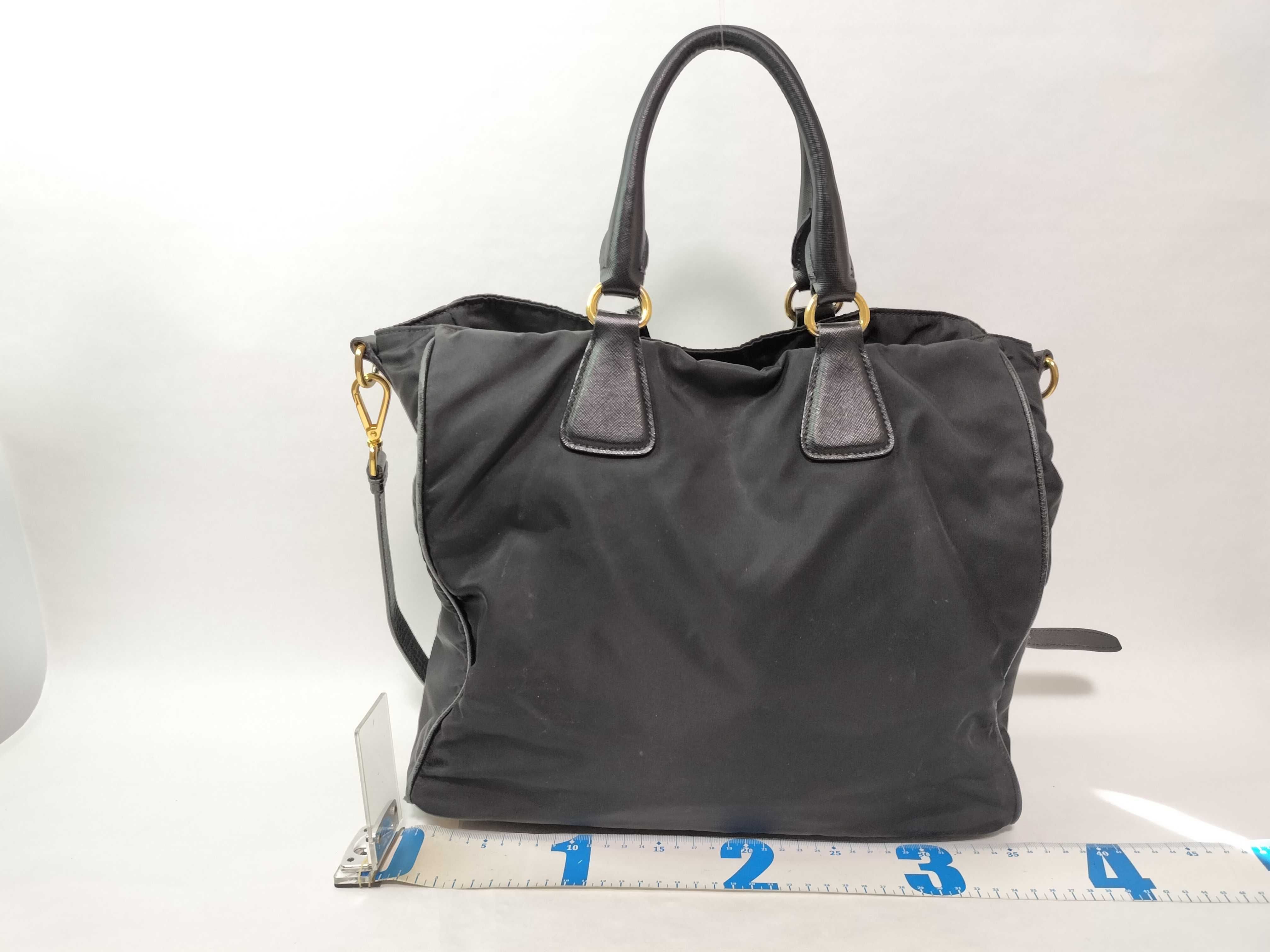 Nylon Prada Handbag 2-Way Black Strap Tote Bag — view 2