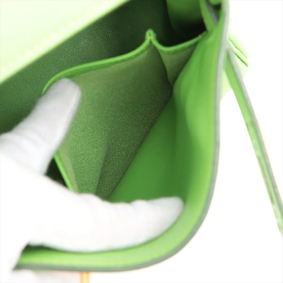 [Individually packaged] Hermes Kelly 28 Retourne Veau Gulliver Apple Green Gold Hardware A: 1997 — view 11
