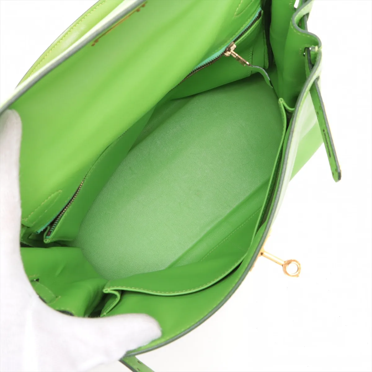 [Individually packaged] Hermes Kelly 28 Retourne Veau Gulliver Apple Green Gold Hardware A: 1997 — view 8