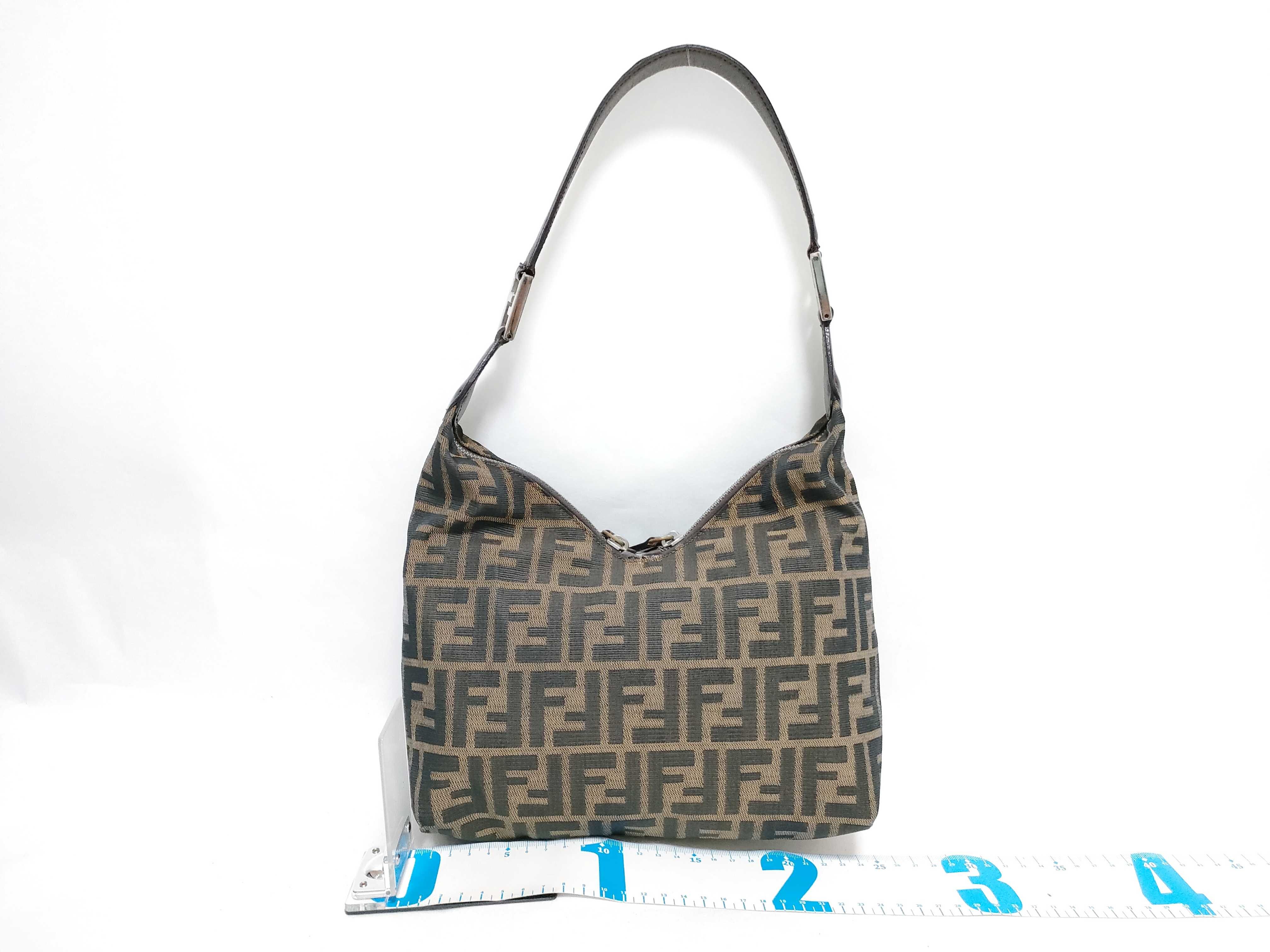 Zucca pattern one-shoulder bag, Zucca canvas and leather, khaki, black, brown shoulder bag — view 2
