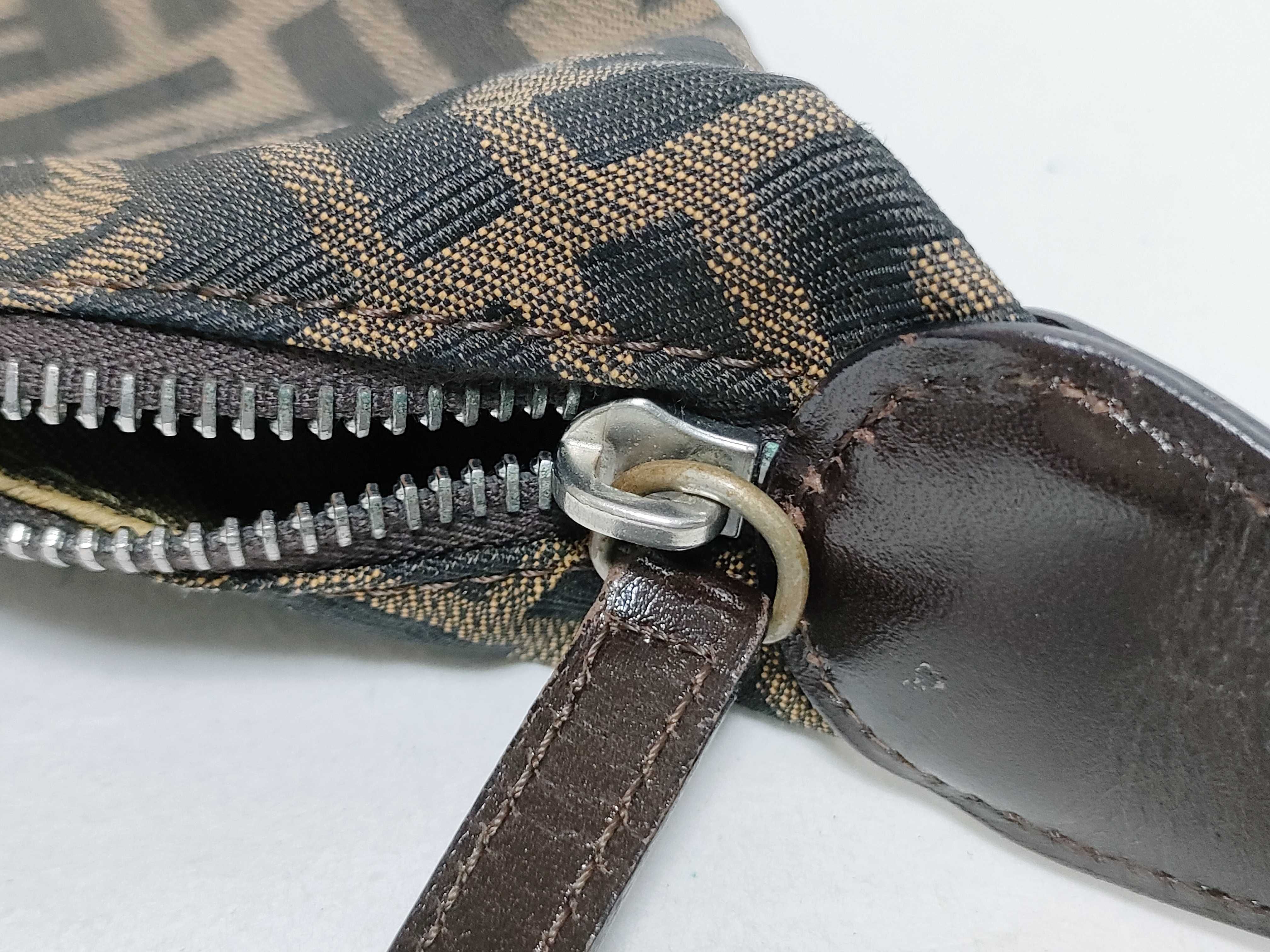 Zucca pattern one-shoulder bag, Zucca canvas and leather, khaki, black, brown shoulder bag — view 15