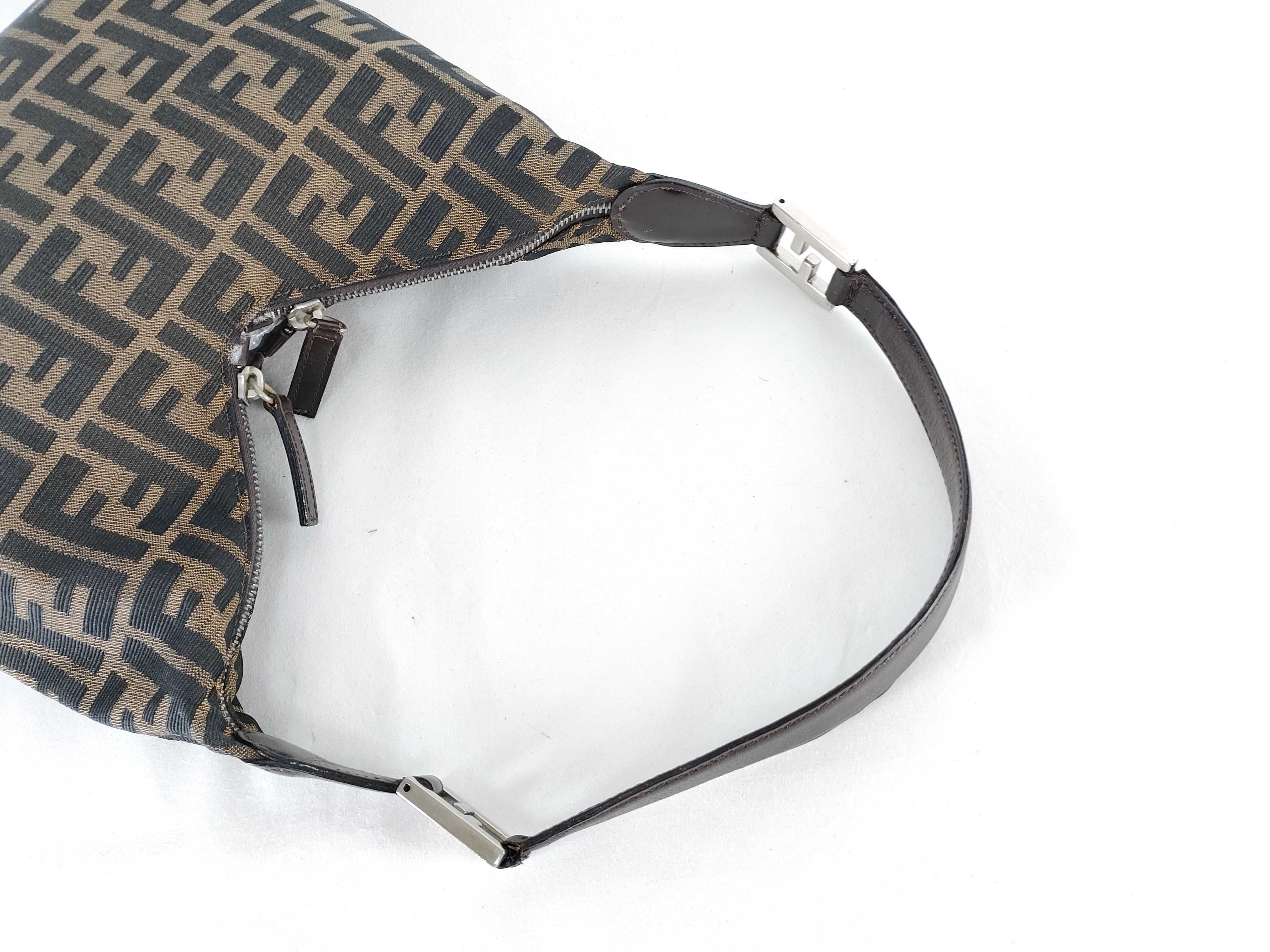 Zucca pattern one-shoulder bag, Zucca canvas and leather, khaki, black, brown shoulder bag — view 3