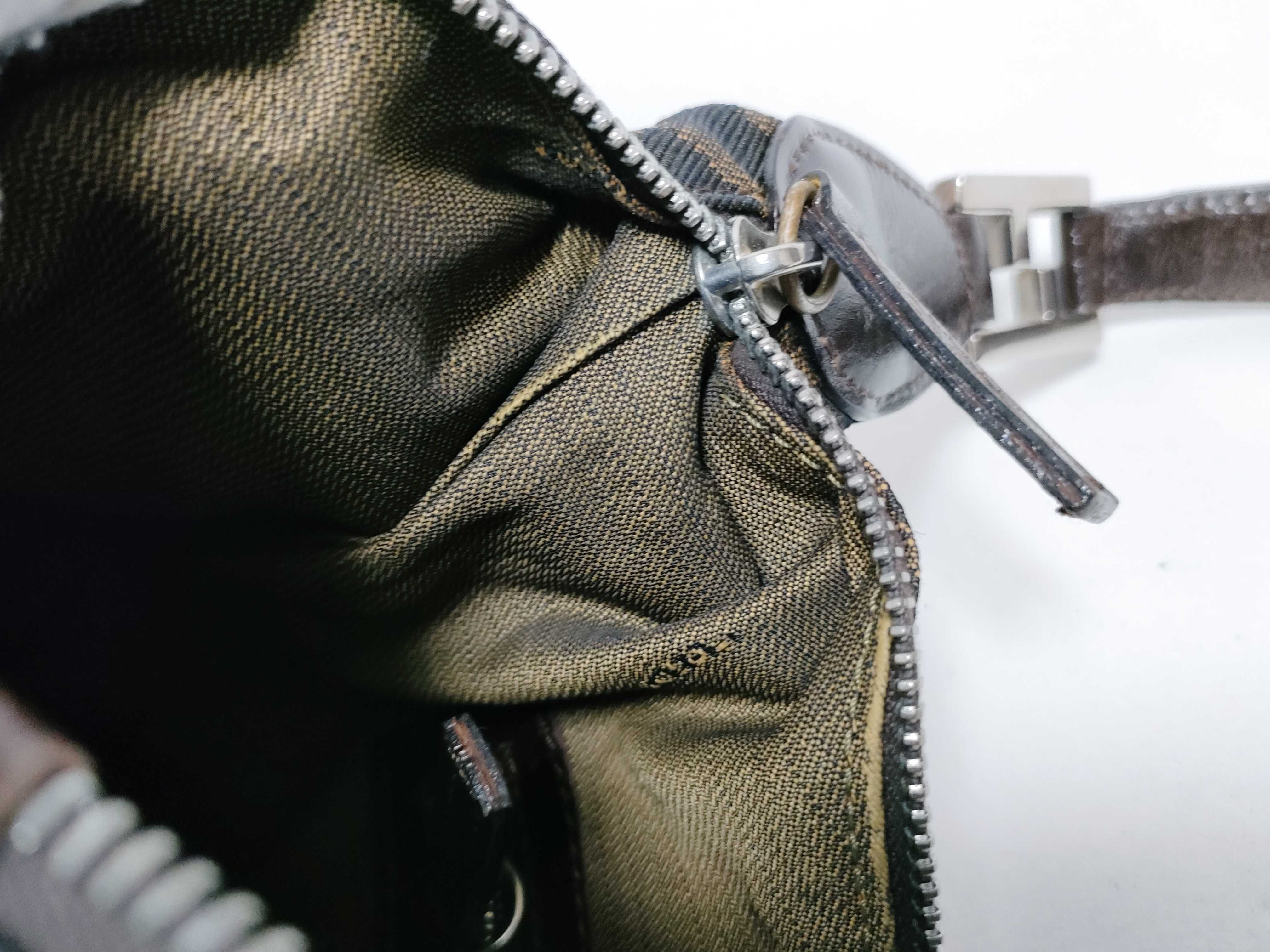 Zucca pattern one-shoulder bag, Zucca canvas and leather, khaki, black, brown shoulder bag — view 9