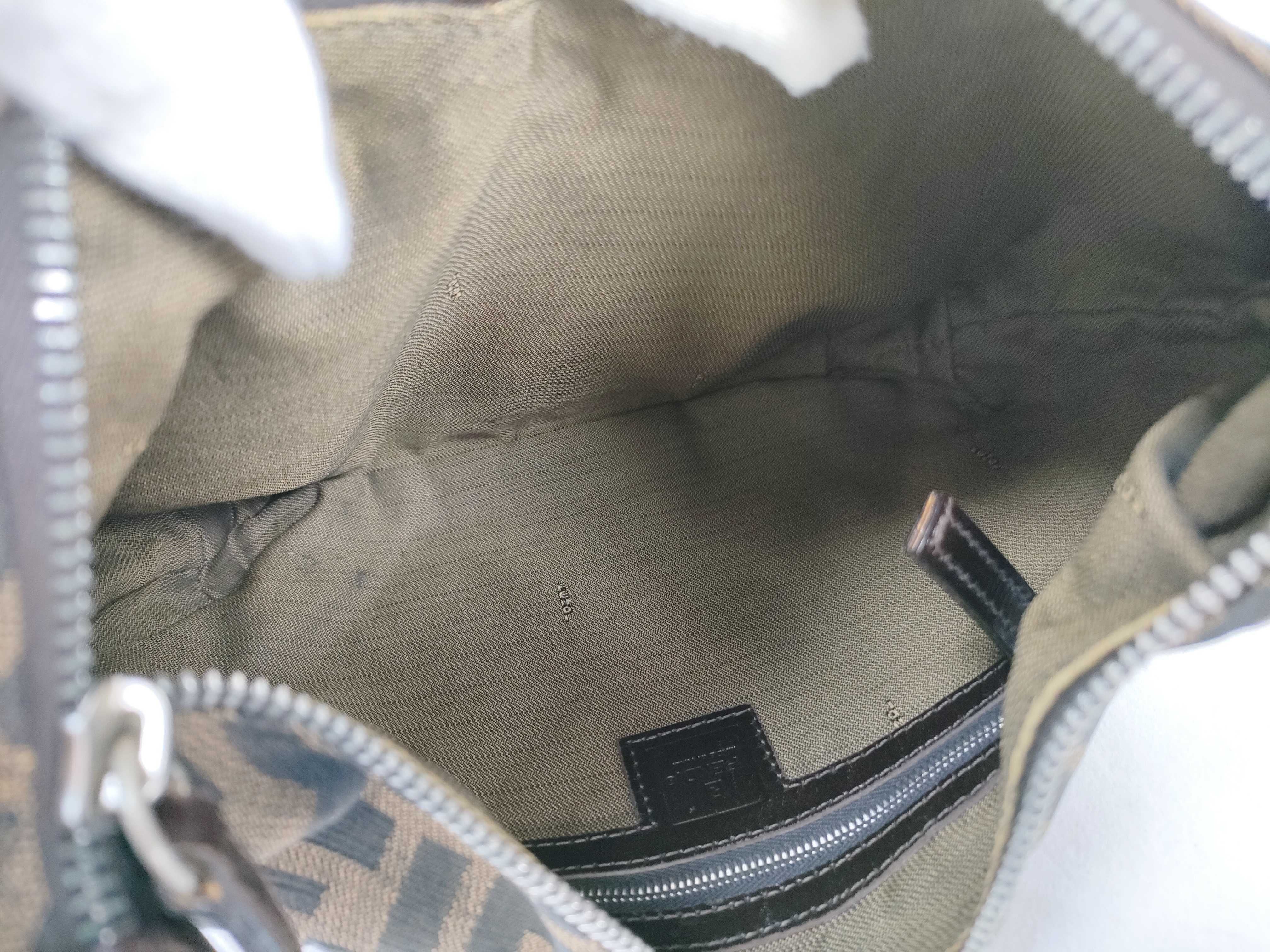 Zucca pattern one-shoulder bag, Zucca canvas and leather, khaki, black, brown shoulder bag — view 10