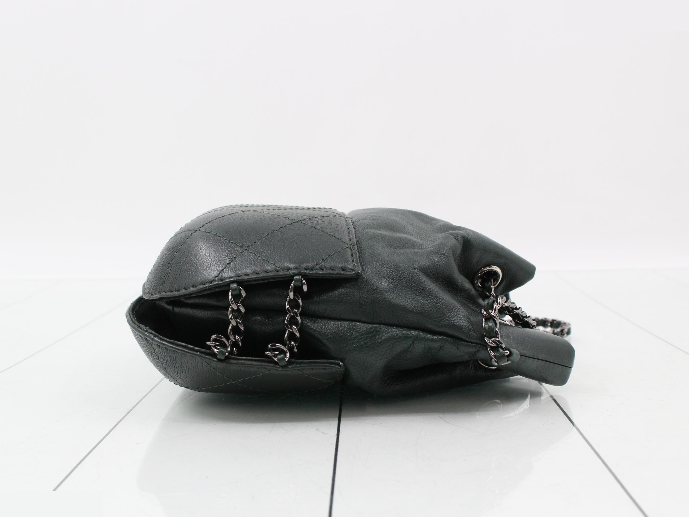 Leather Coco Mark drawstring chain shoulder bag, green — view 3