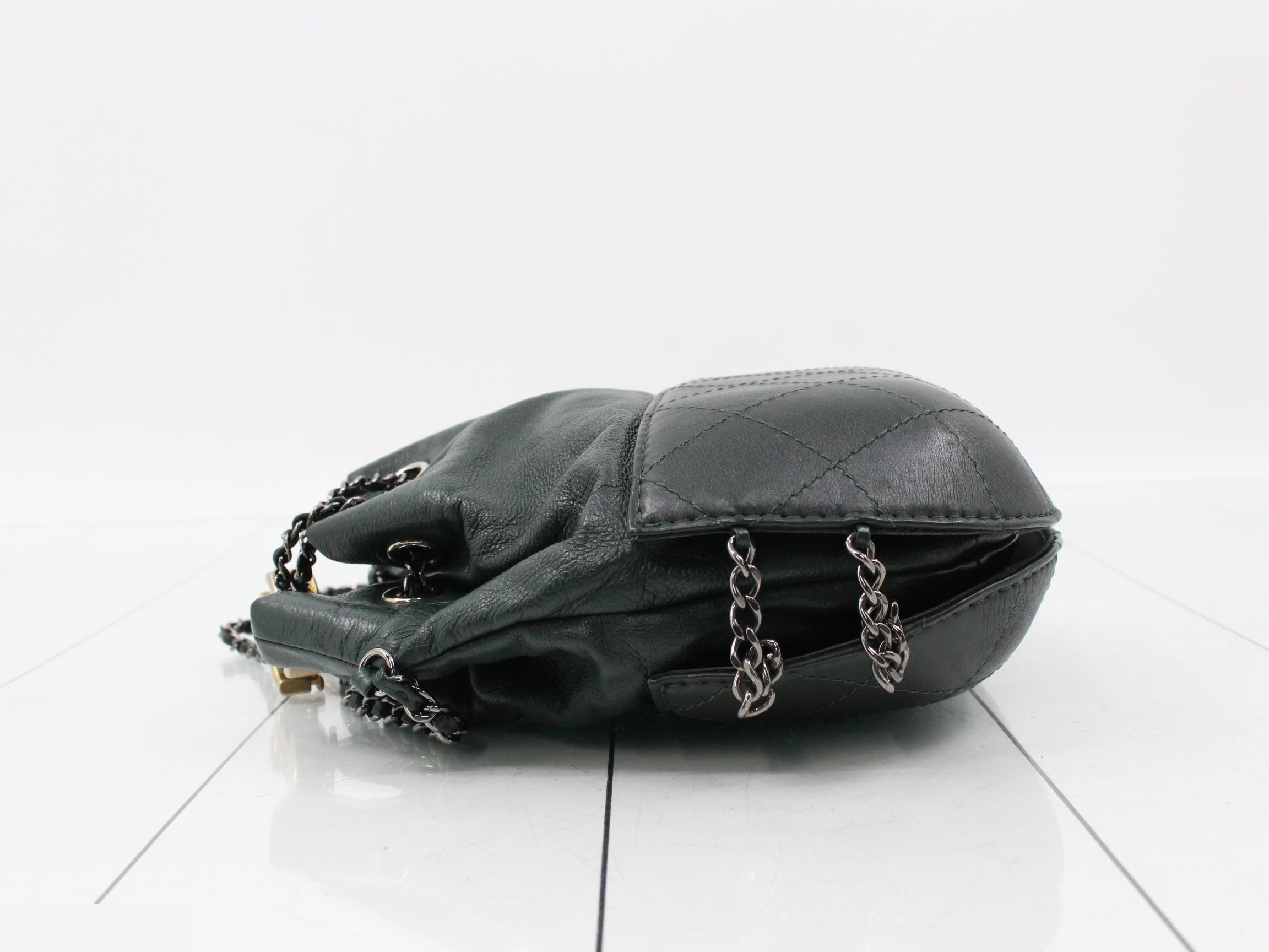 Leather Coco Mark drawstring chain shoulder bag, green — view 4