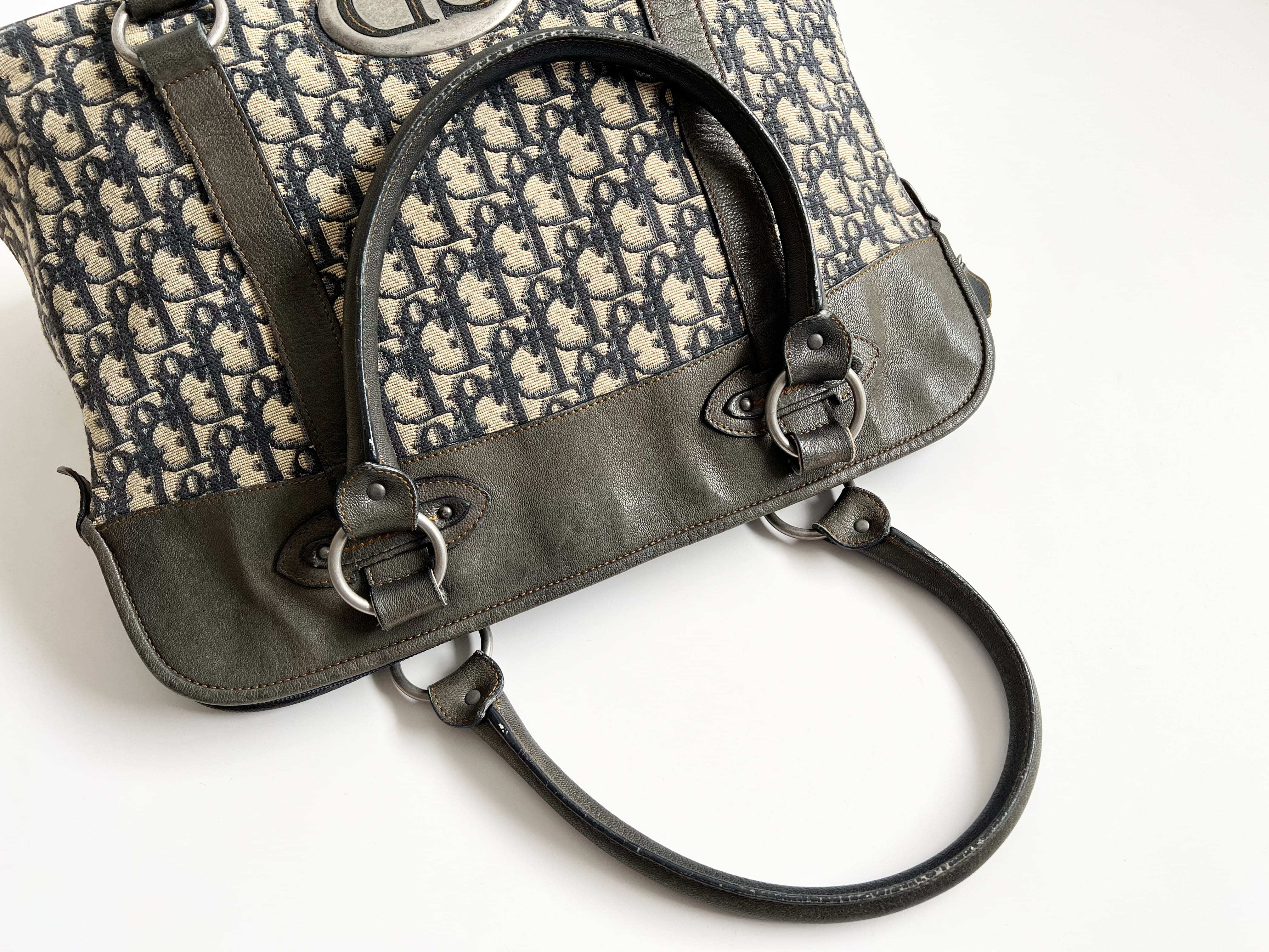 Trotter Oblique CD Leather Canvas Boston Bag Handbag Tote Bag Boston Bag — view 4
