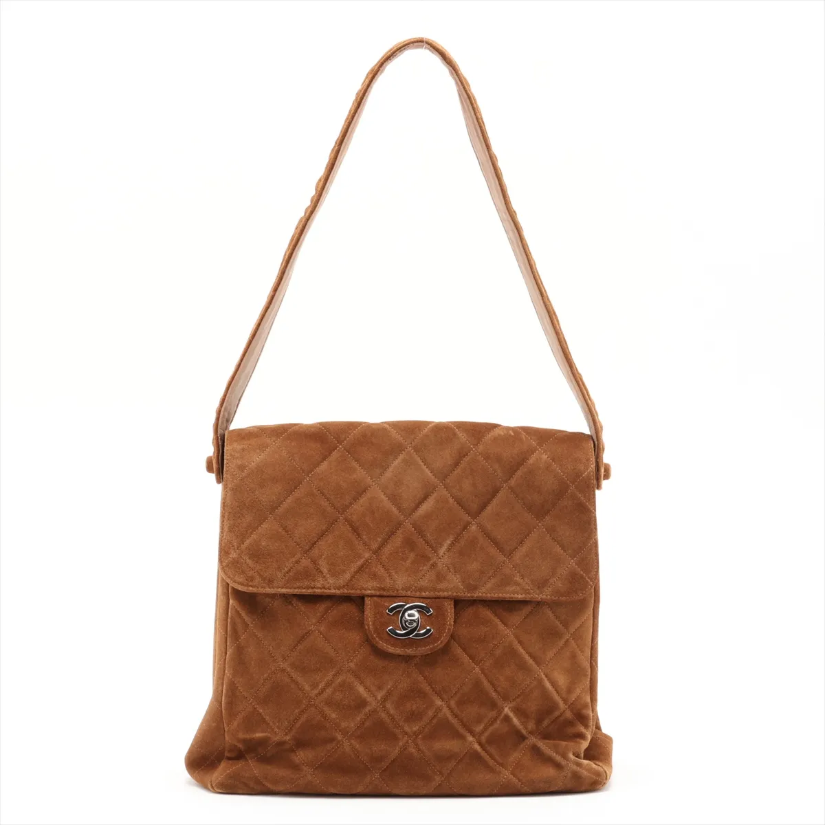 Matelassé Suede Shoulder Bag, Double-faced, Brown, Silver Hardware, 4468612, Series 4 — view 2