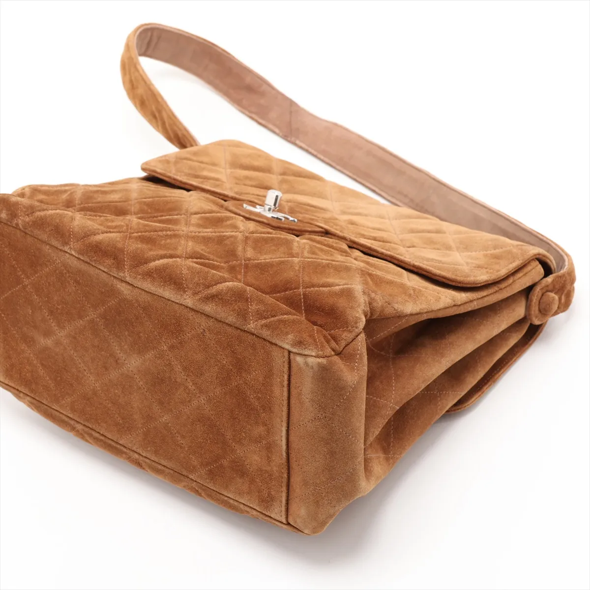 Matelassé Suede Shoulder Bag, Double-faced, Brown, Silver Hardware, 4468612, Series 4 — view 3