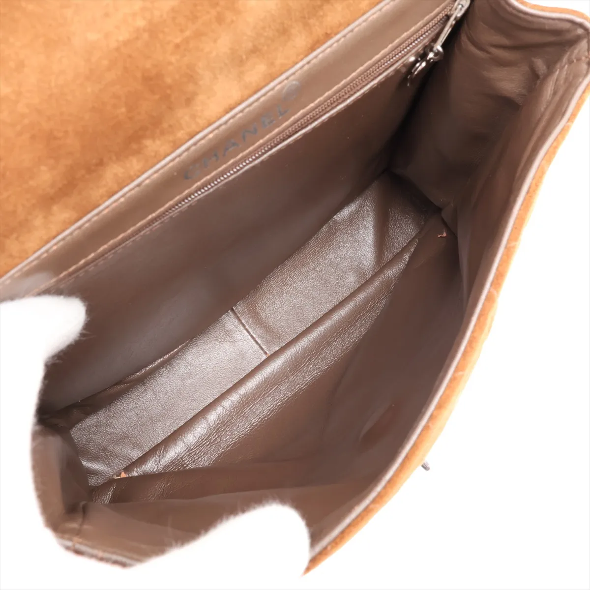 Matelassé Suede Shoulder Bag, Double-faced, Brown, Silver Hardware, 4468612, Series 4 — view 6