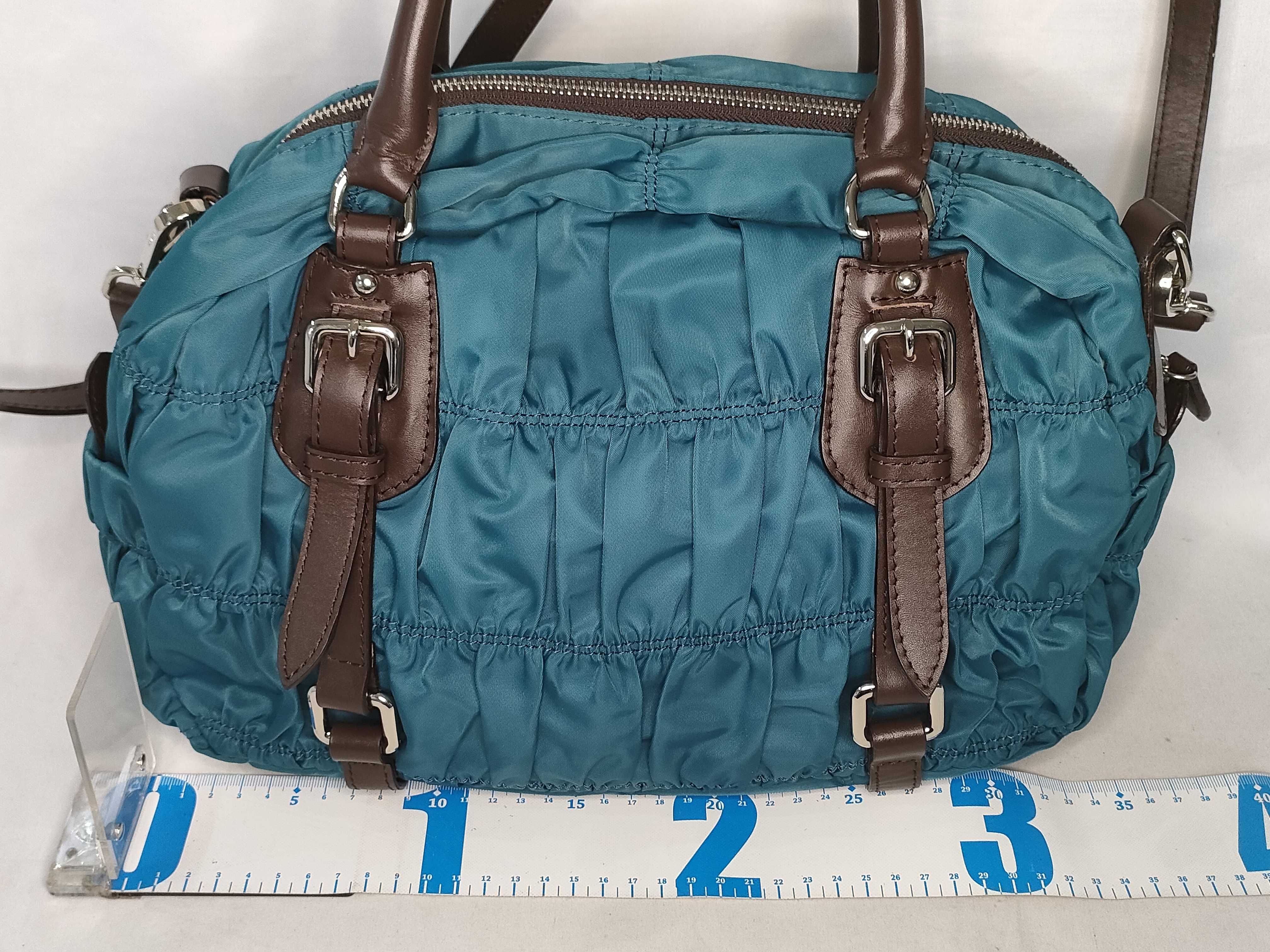 Nylon Prada Gathered 2-Way Shoulder Bag Handbag Leather Nylon Handbag — view 2