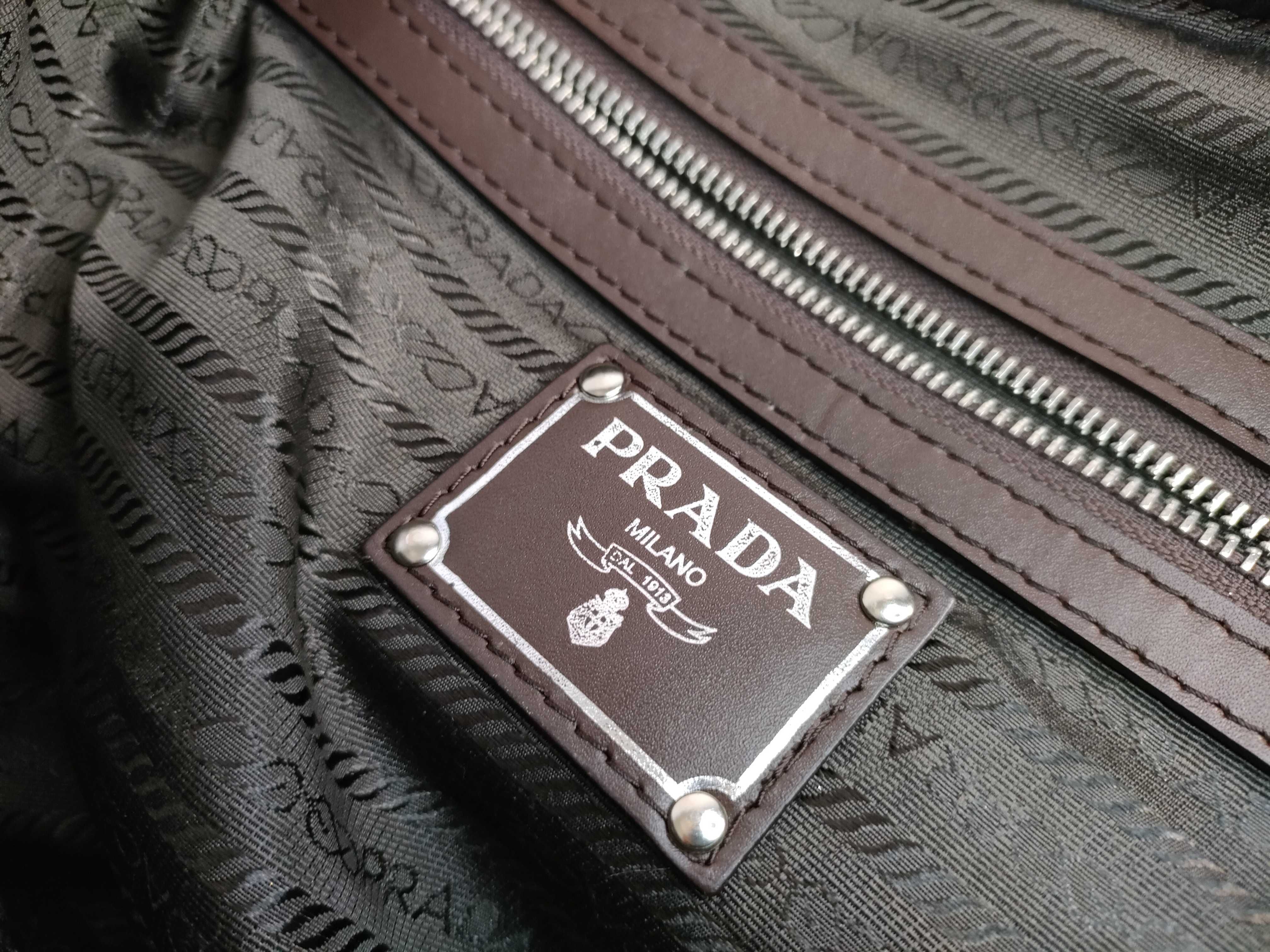 Nylon Prada Gathered 2-Way Shoulder Bag Handbag Leather Nylon Handbag — view 12