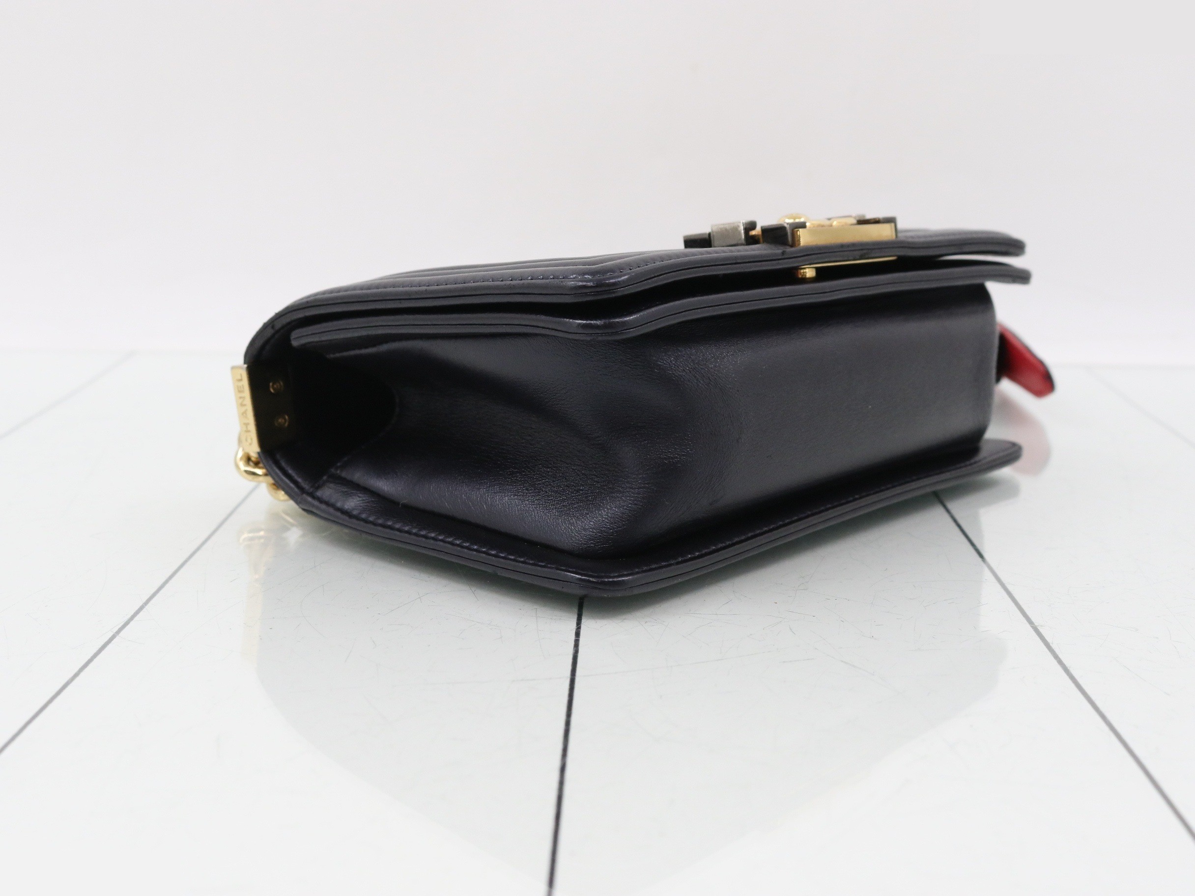 Lambskin Shoulder Bag, Boy Chanel Small Handbag, Navy — view 5