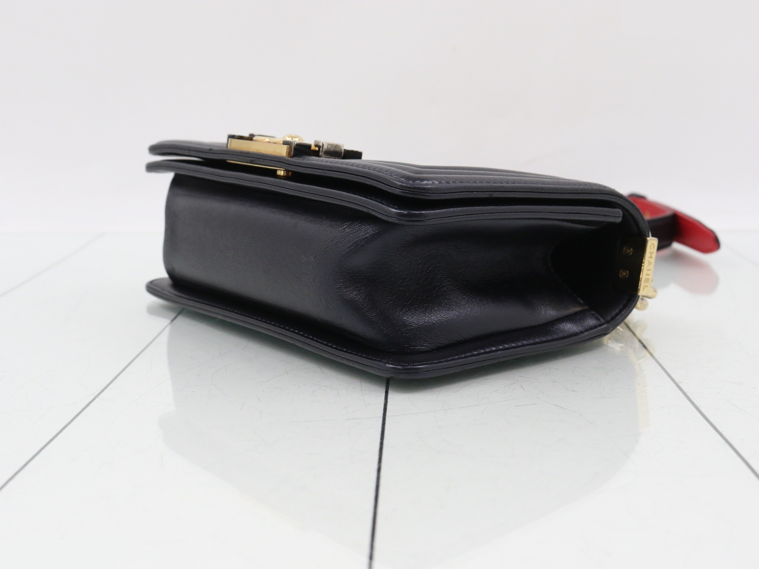Lambskin Shoulder Bag, Boy Chanel Small Handbag, Navy — view 6