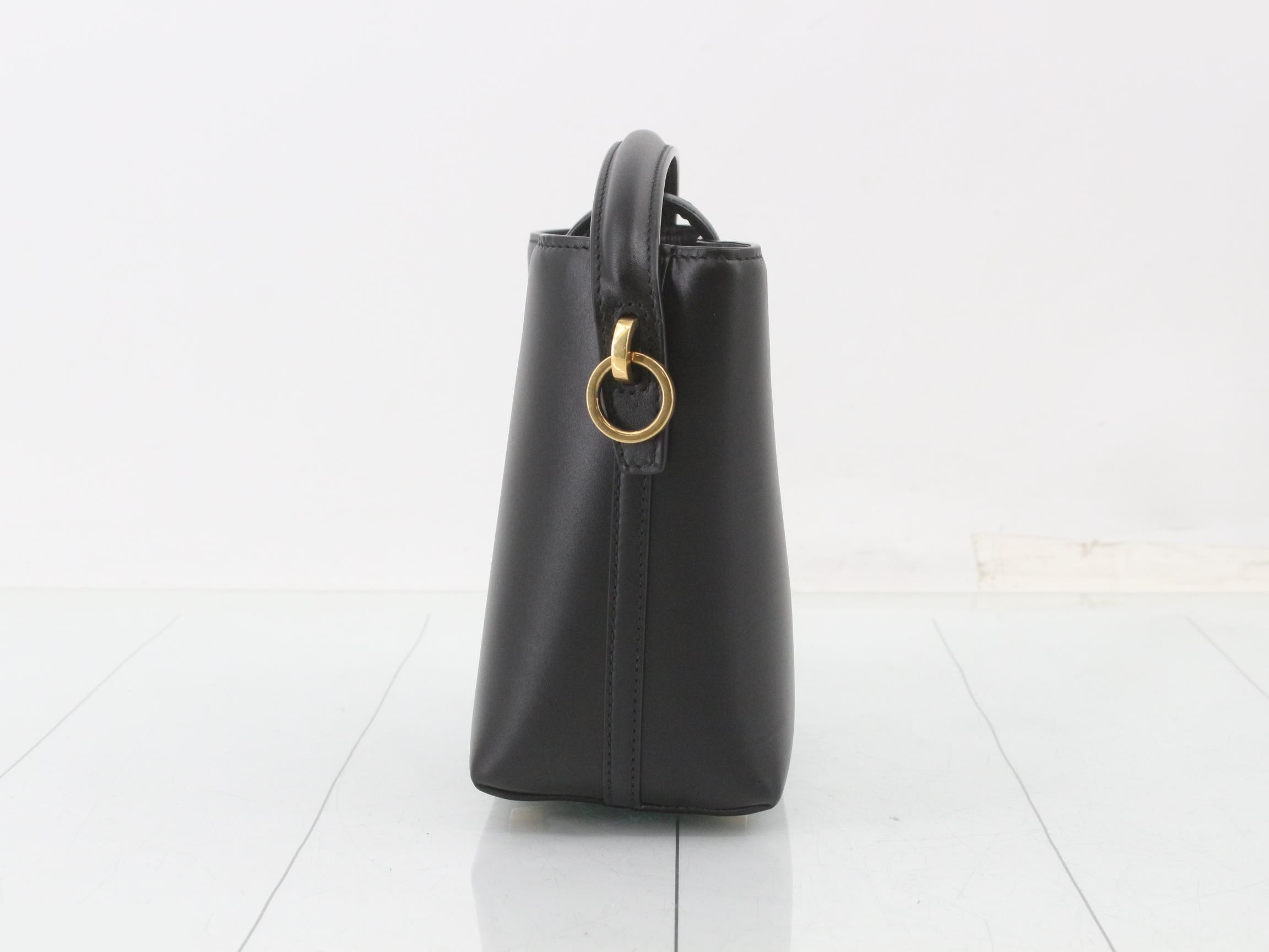 Mini Bucket Bag, Black Leather — view 3