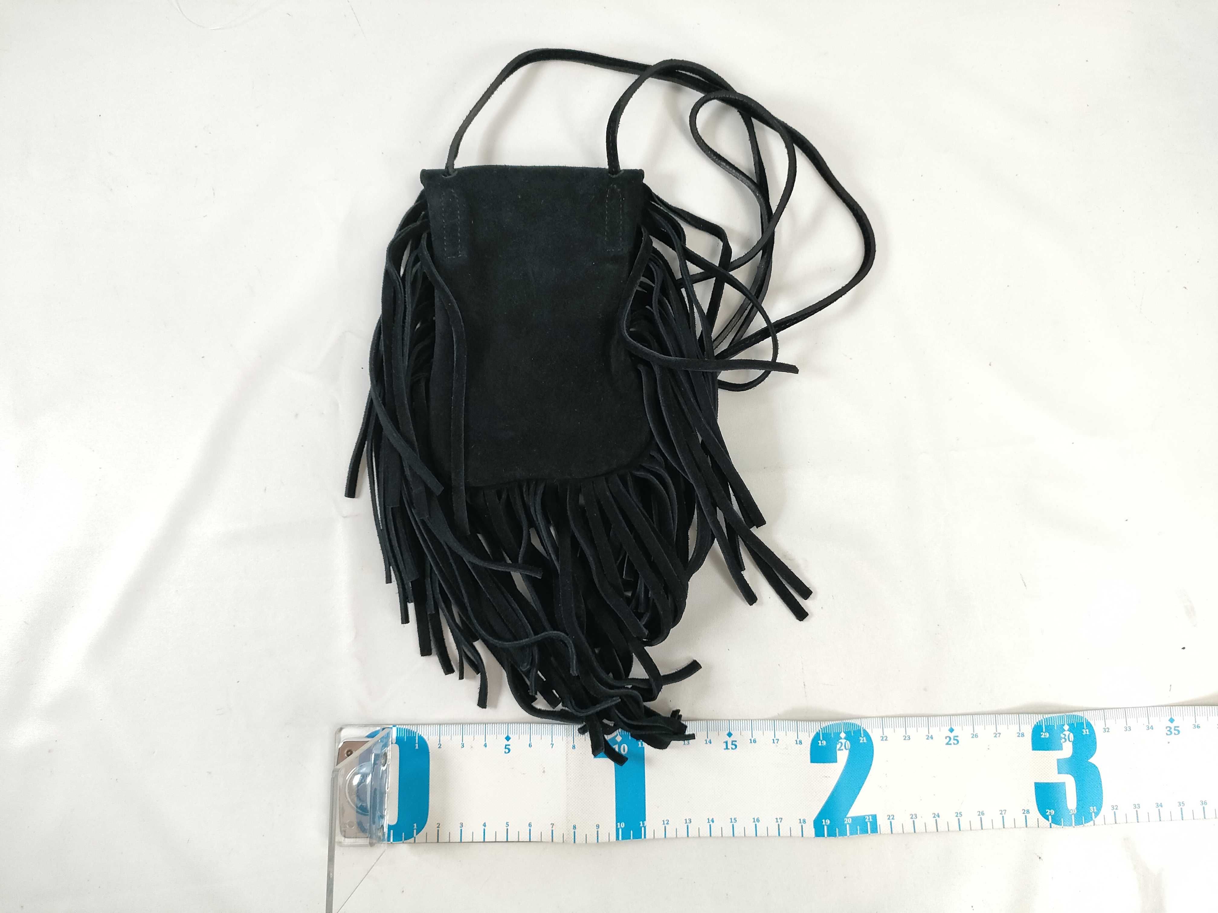 (Hedi Slimane era) Fringe Suede Shoulder Bag with YSL Hardware and Tassel, Black, with Dust Bag. — view 2