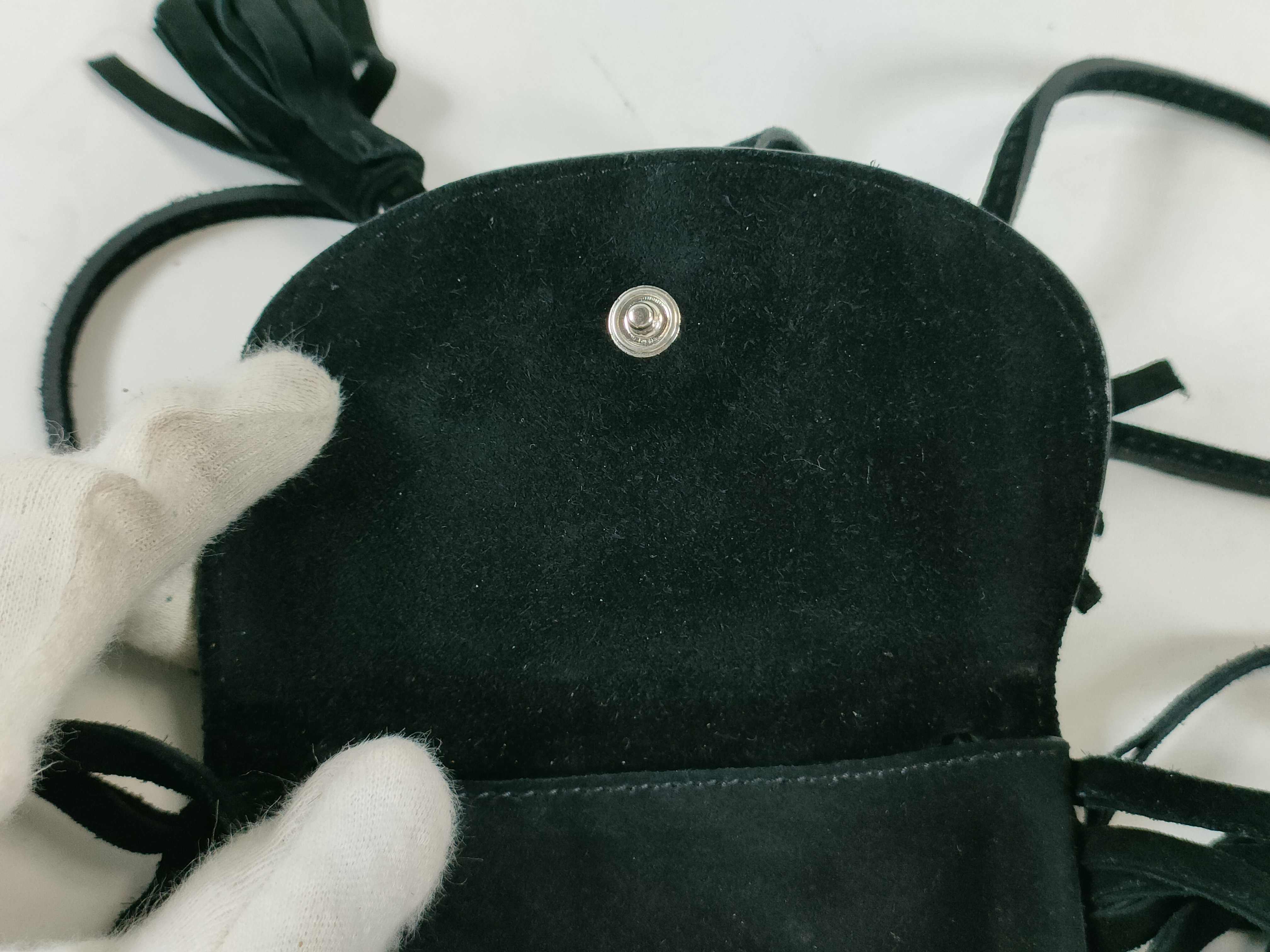 (Hedi Slimane era) Fringe Suede Shoulder Bag with YSL Hardware and Tassel, Black, with Dust Bag. — view 7