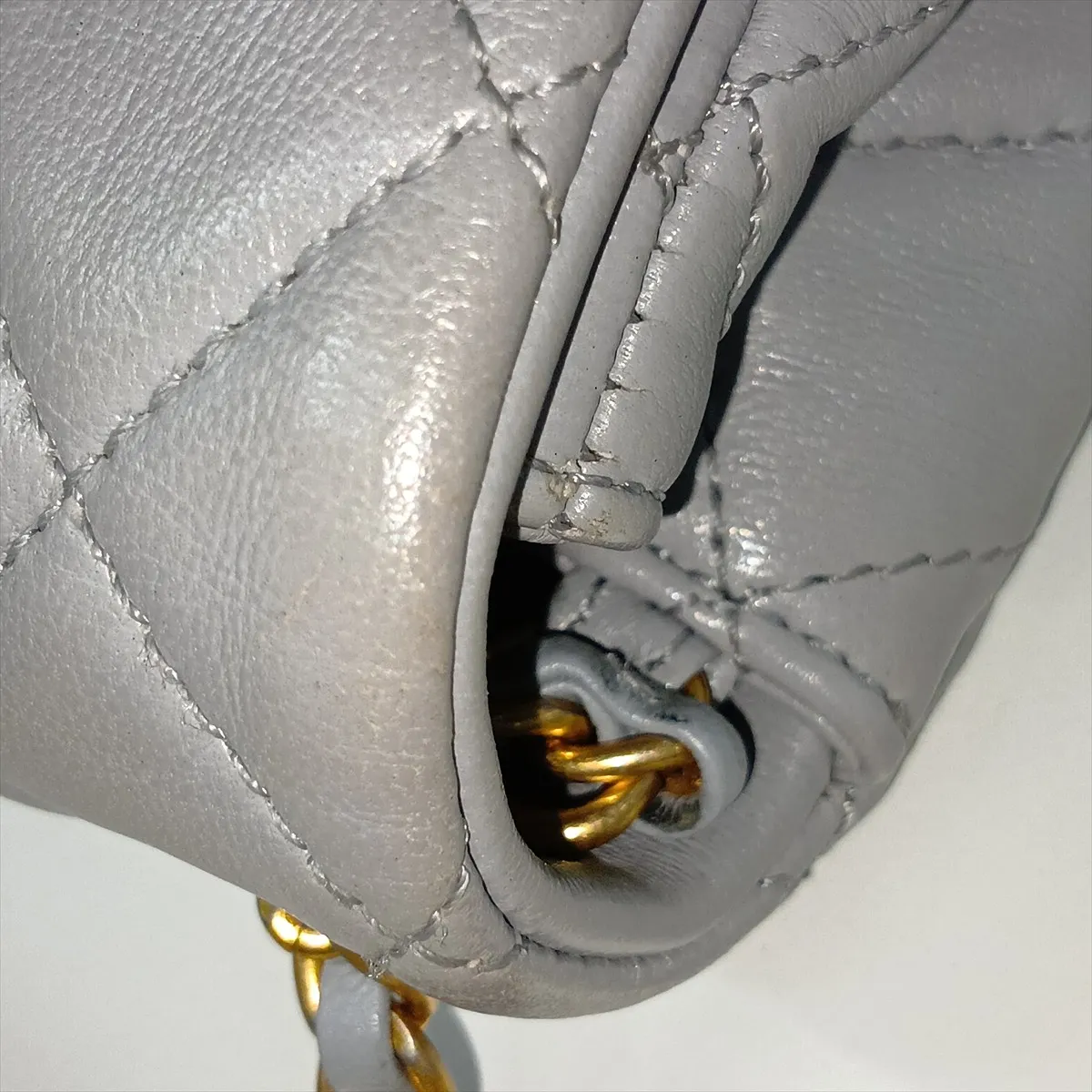 Mini Matelassé 20 Lambskin Chain Shoulder Bag, Coco Ball, Grey, Gold Hardware, A69900 — view 12